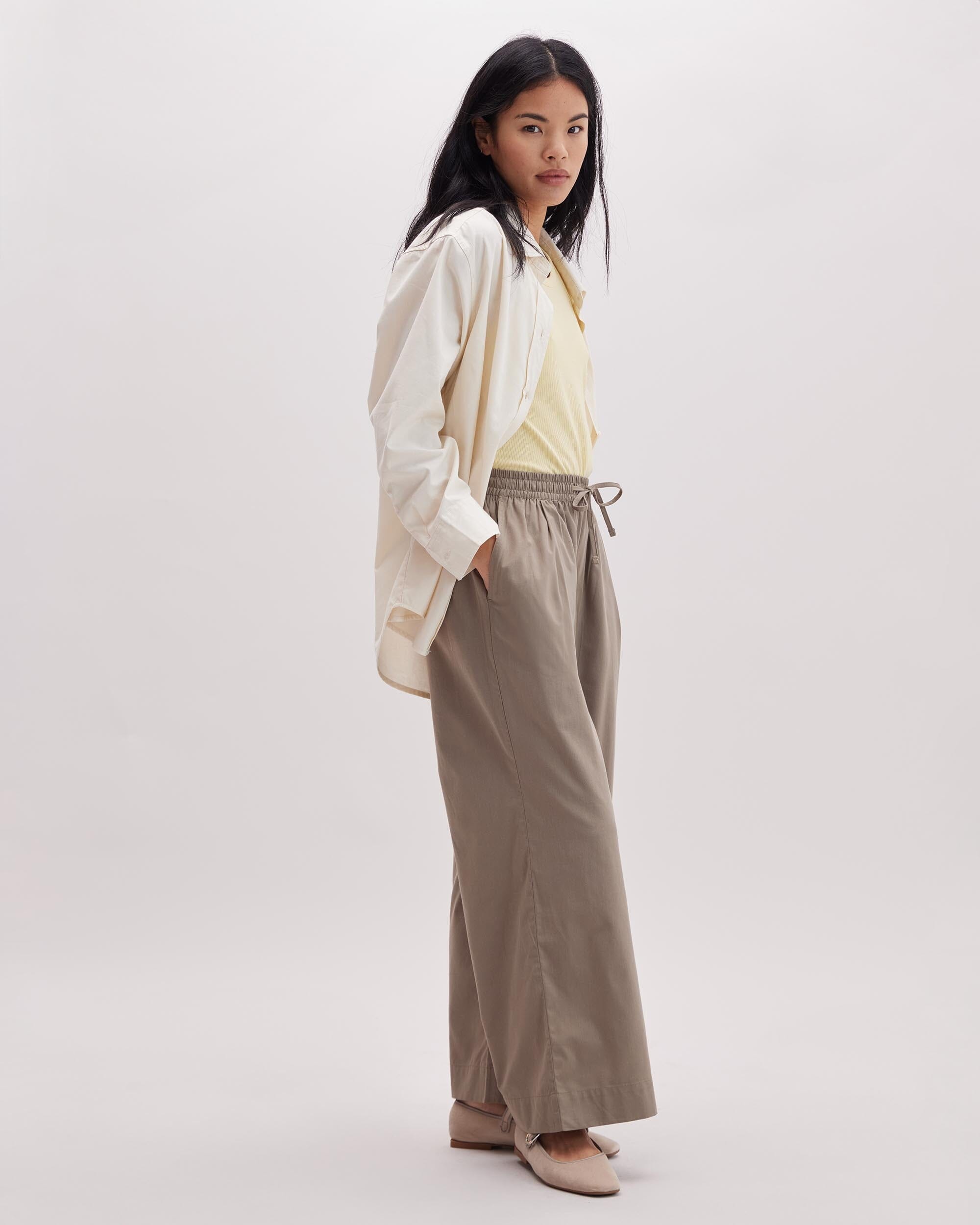 Andie Swim - Womens Venice Drawstring Pant - Cotton Rayon Woven - Warm Grey -