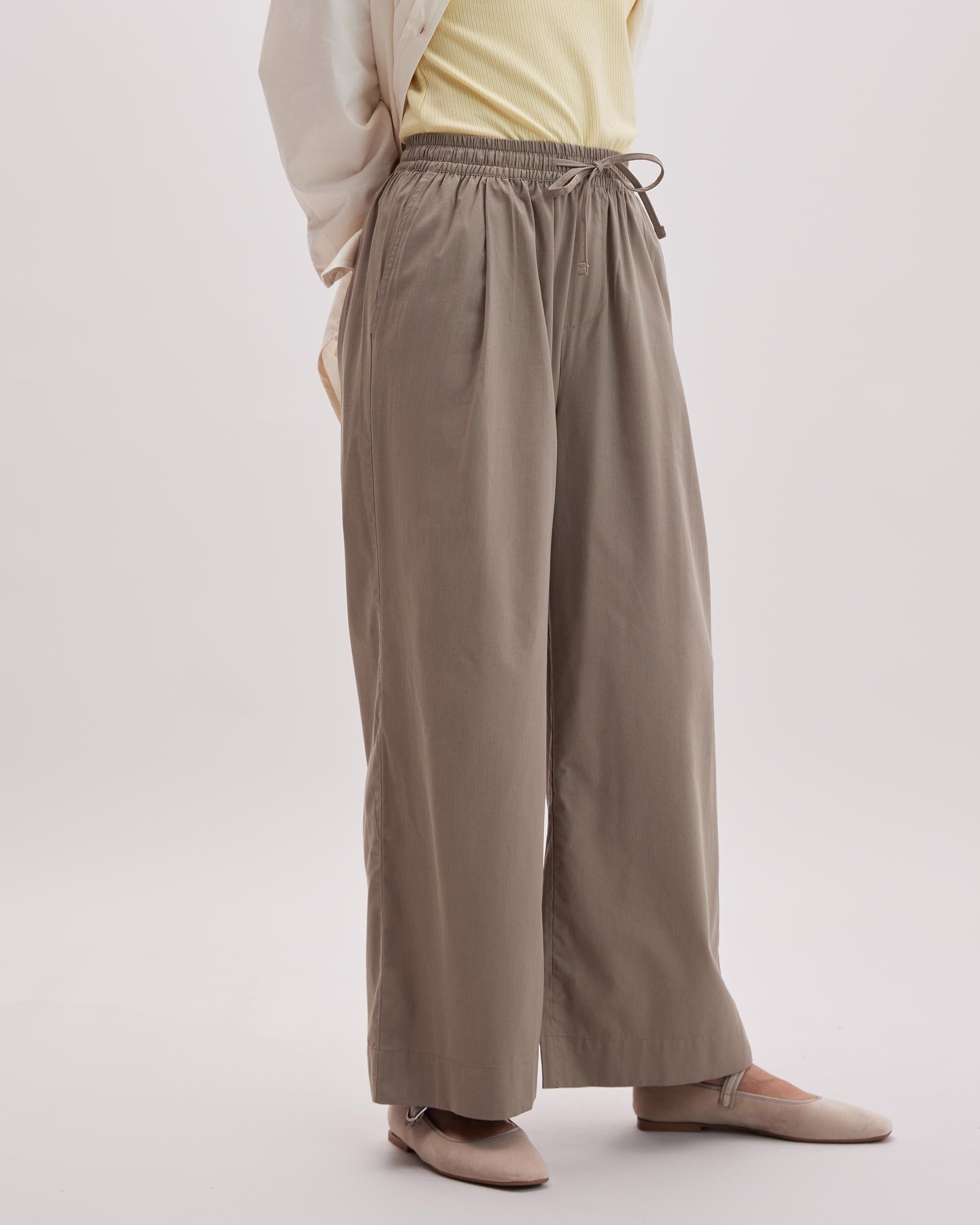 Andie Swim - Womens Venice Drawstring Pant - Cotton Rayon Woven - Warm Grey - WARM GREY