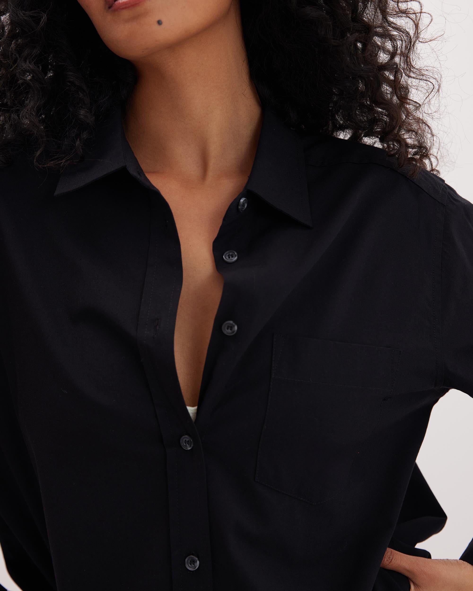 Andie Swim - Womens Venice Button Up Shirt - Cotton Rayon Woven - Black -