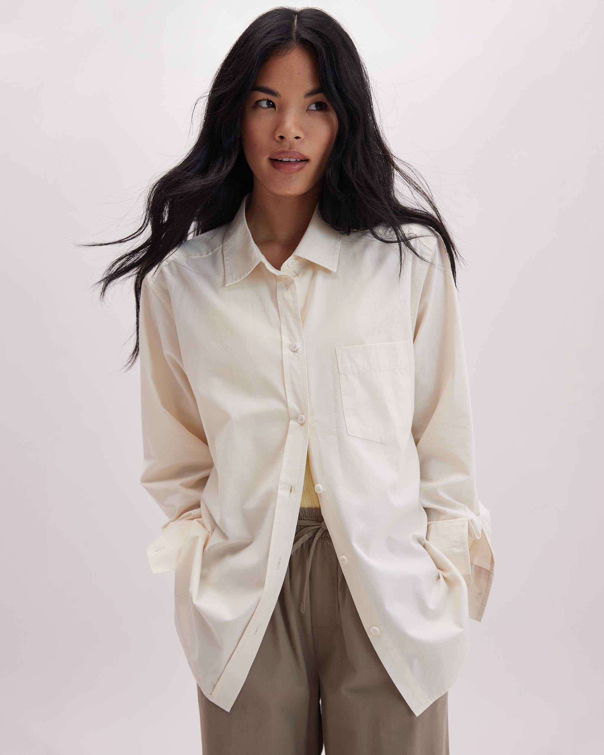 Andie Swim - Womens Venice Button Up Shirt - Cotton Rayon Woven - Bone -