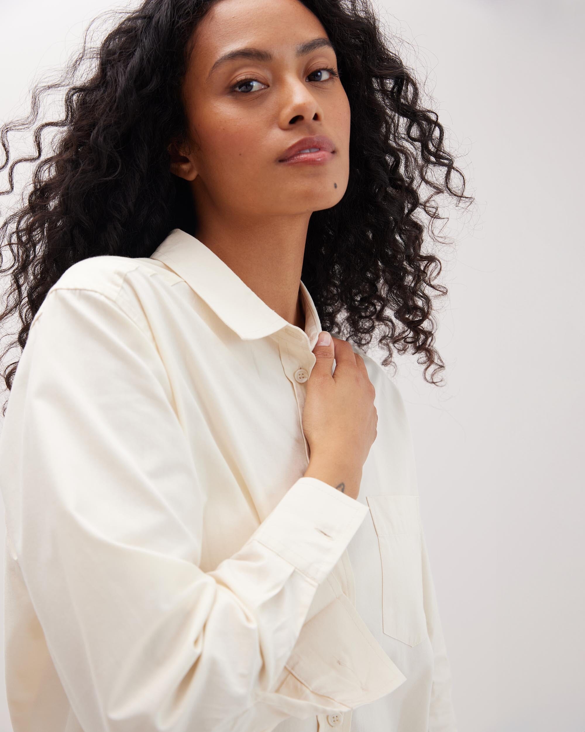 Andie Swim - Womens Venice Button Up Shirt - Cotton Rayon Woven - Bone -