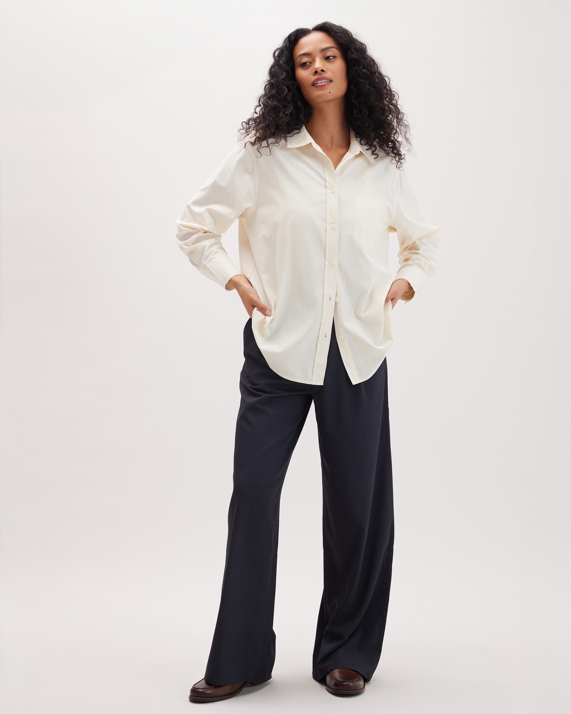 Andie Swim - Womens Venice Button Up Shirt - Cotton Rayon Woven - Bone -