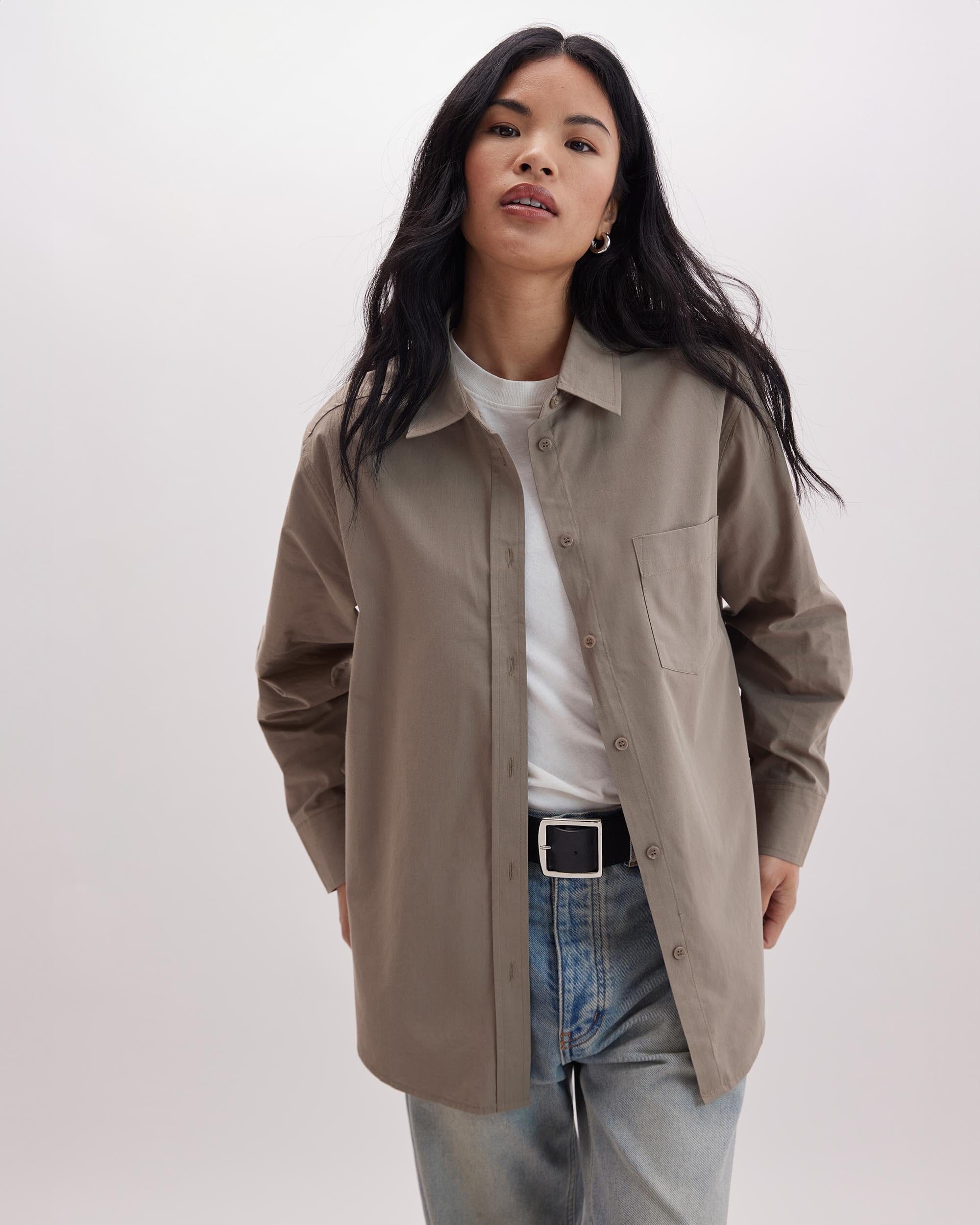 Andie Swim - Womens Venice Button Up Shirt - Cotton Rayon Woven - Warm Grey -