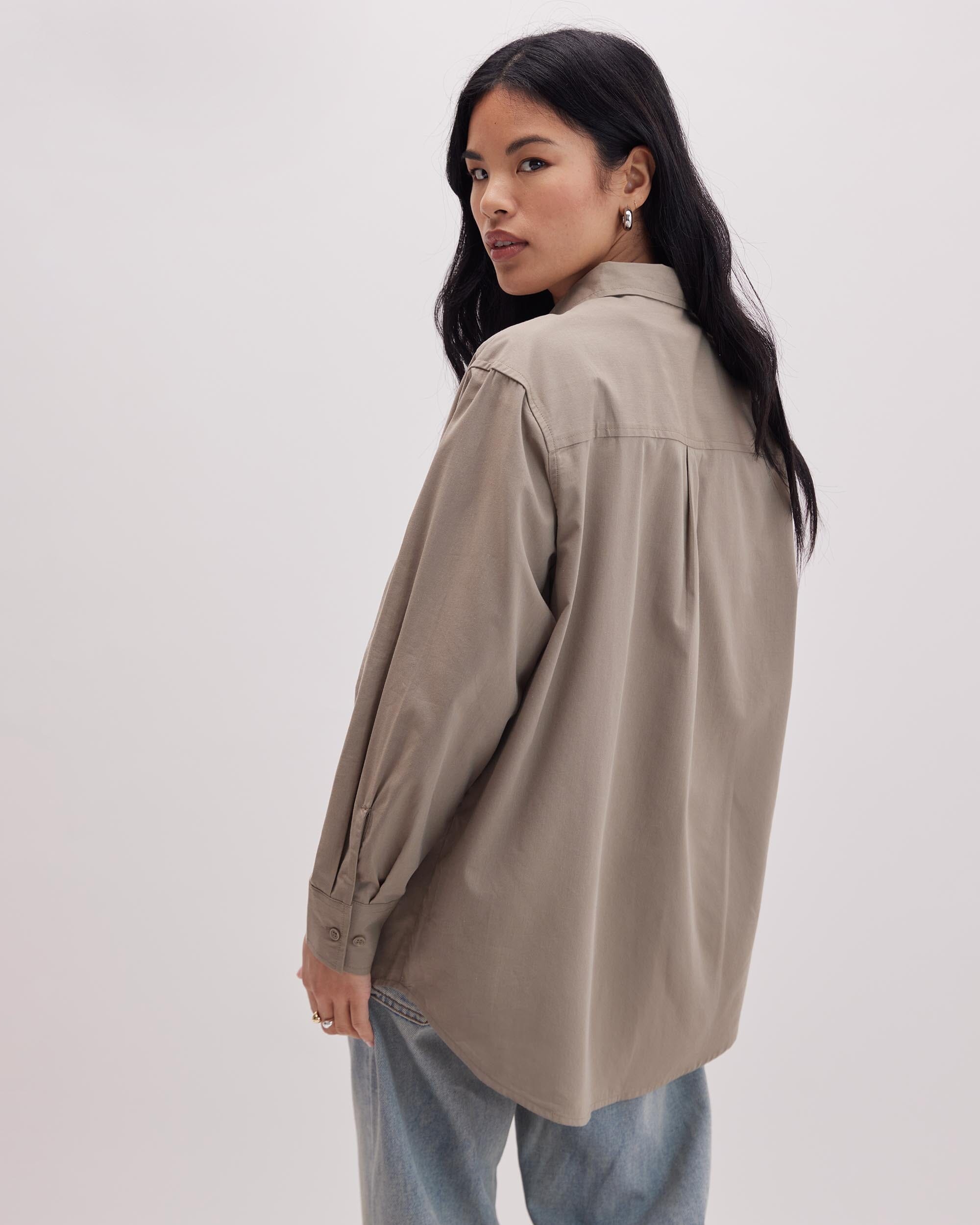 Andie Swim - Womens Venice Button Up Shirt - Cotton Rayon Woven - Warm Grey -