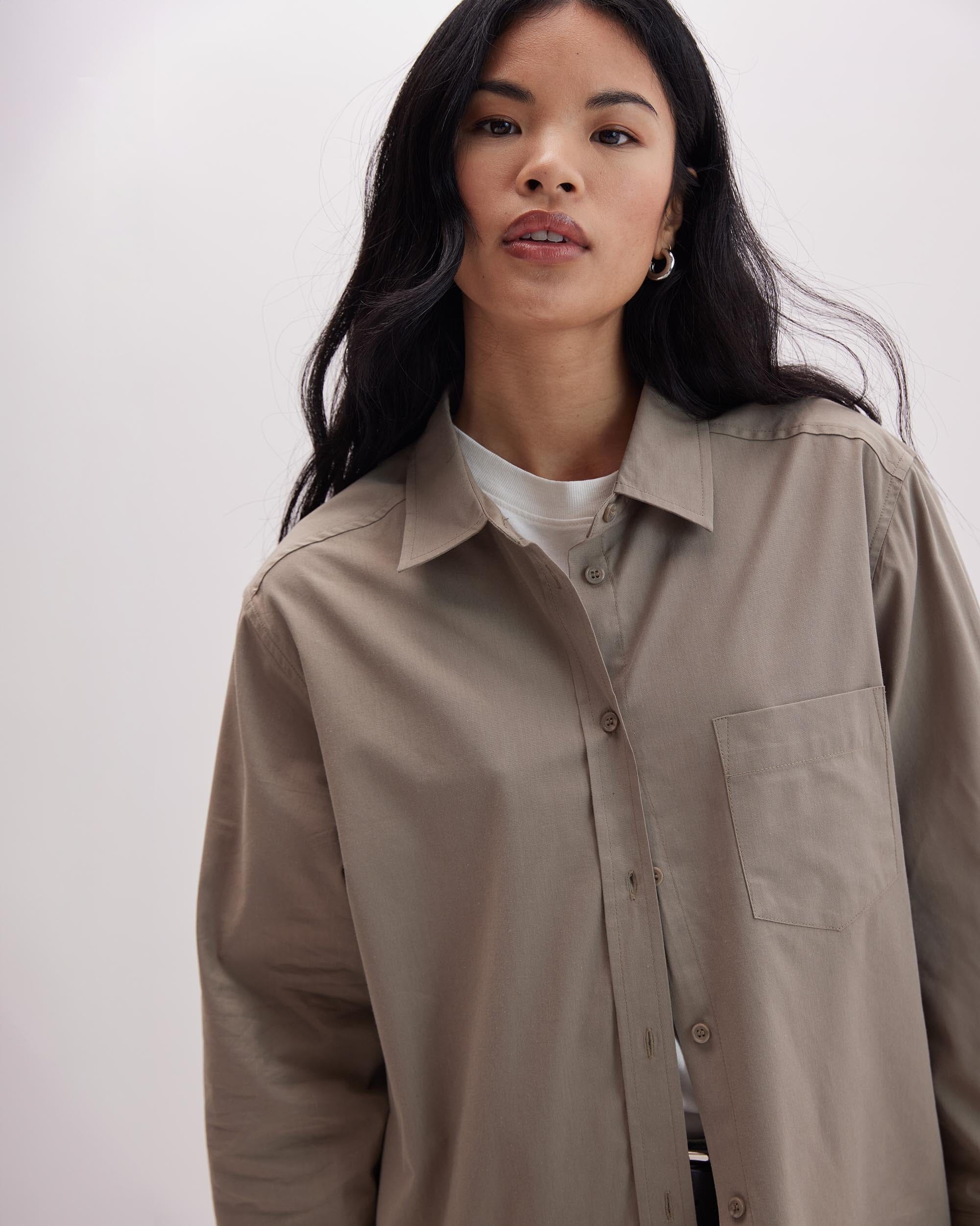 Andie Swim - Womens Venice Button Up Shirt - Cotton Rayon Woven - Warm Grey - WARM GREY