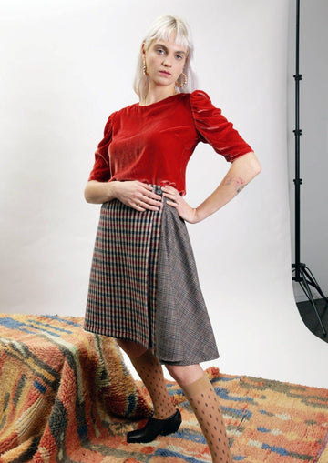 Tillary Skirt - Red + Brown Check - offe market