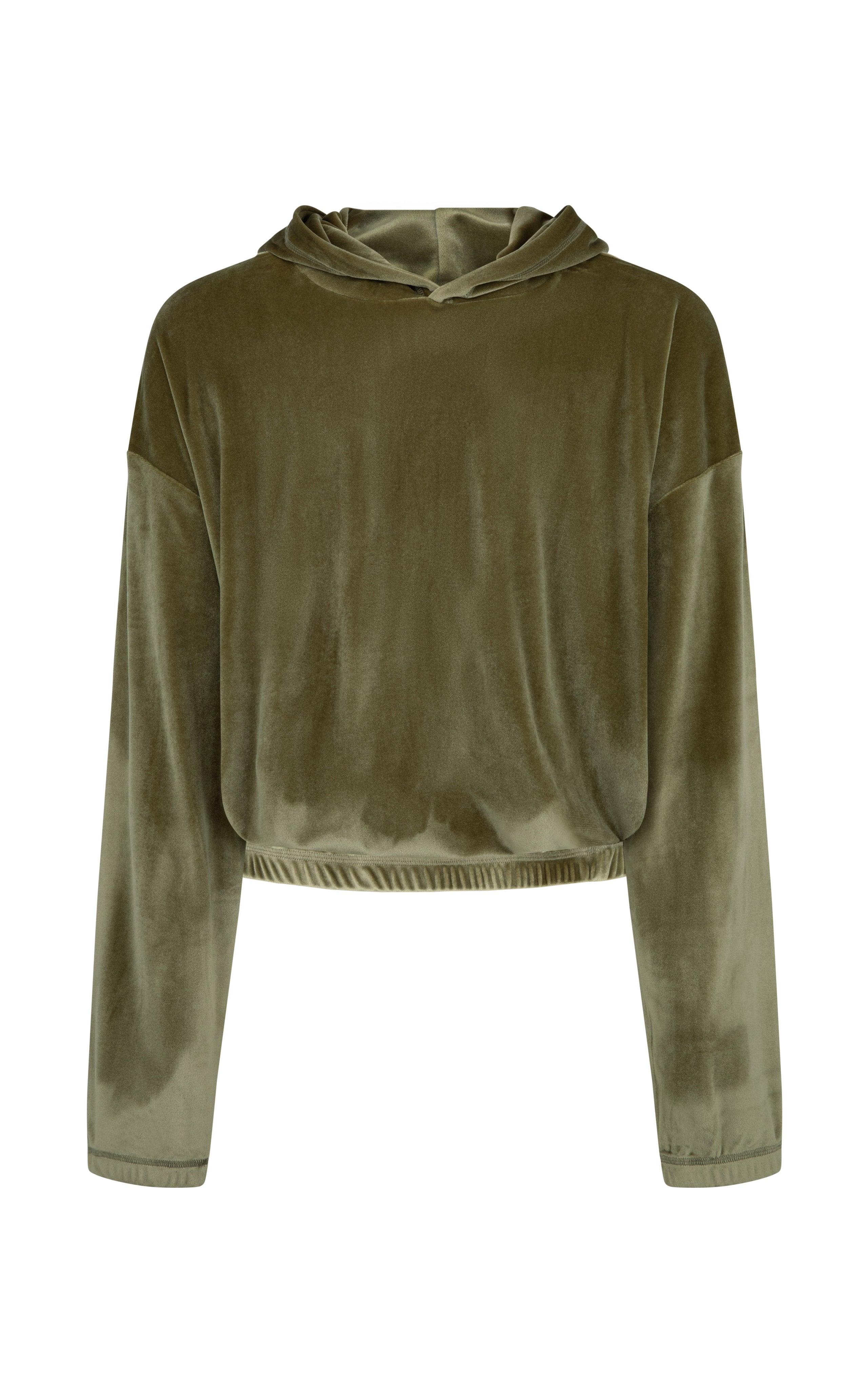 Velour Crop Hoodie - Khaki - offe market