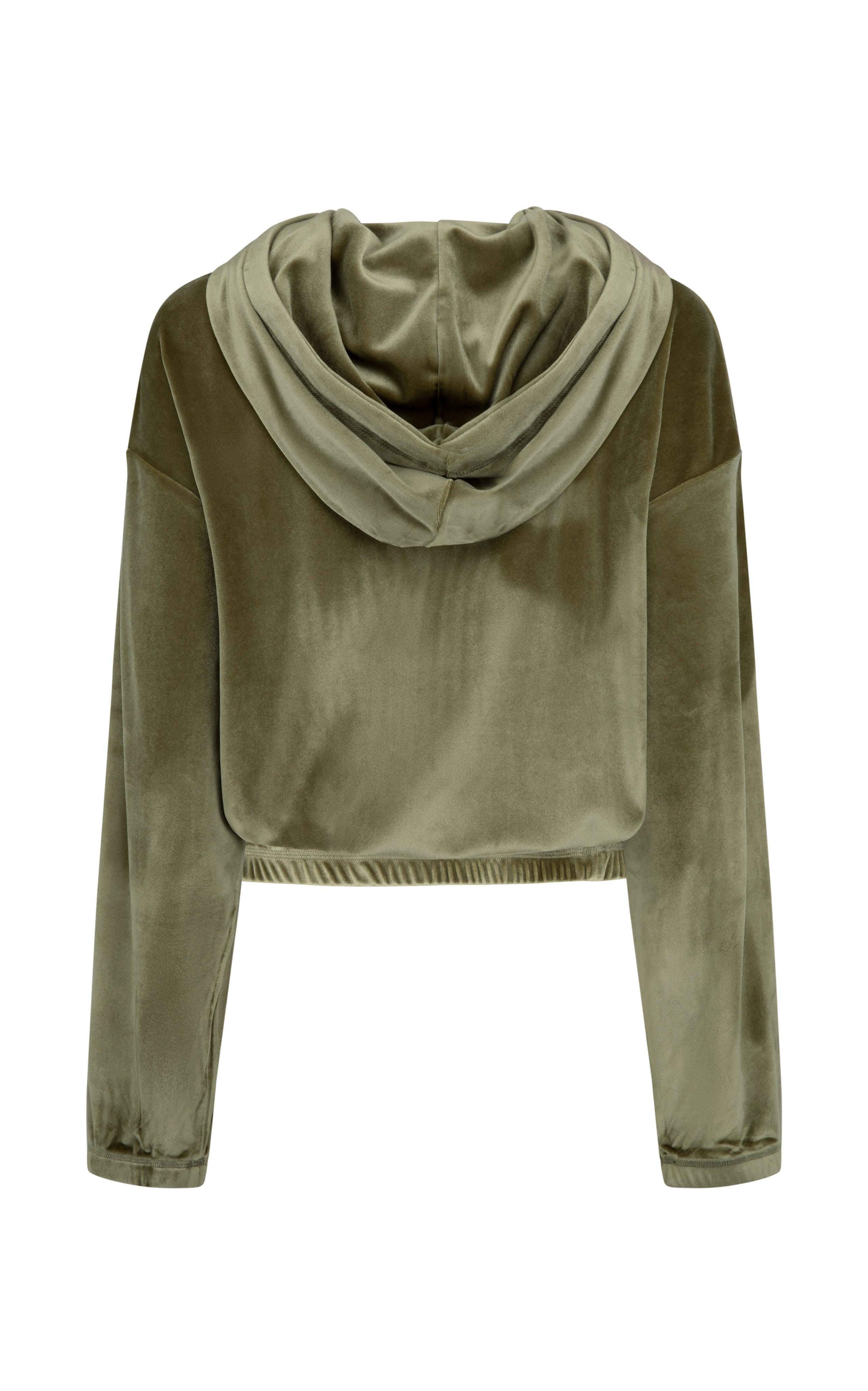 Velour Crop Hoodie - Khaki - offe market