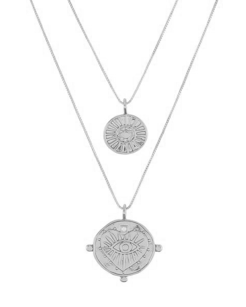 Luv Aj - Evil Eye Double Coin Necklace- Silver - Silver
