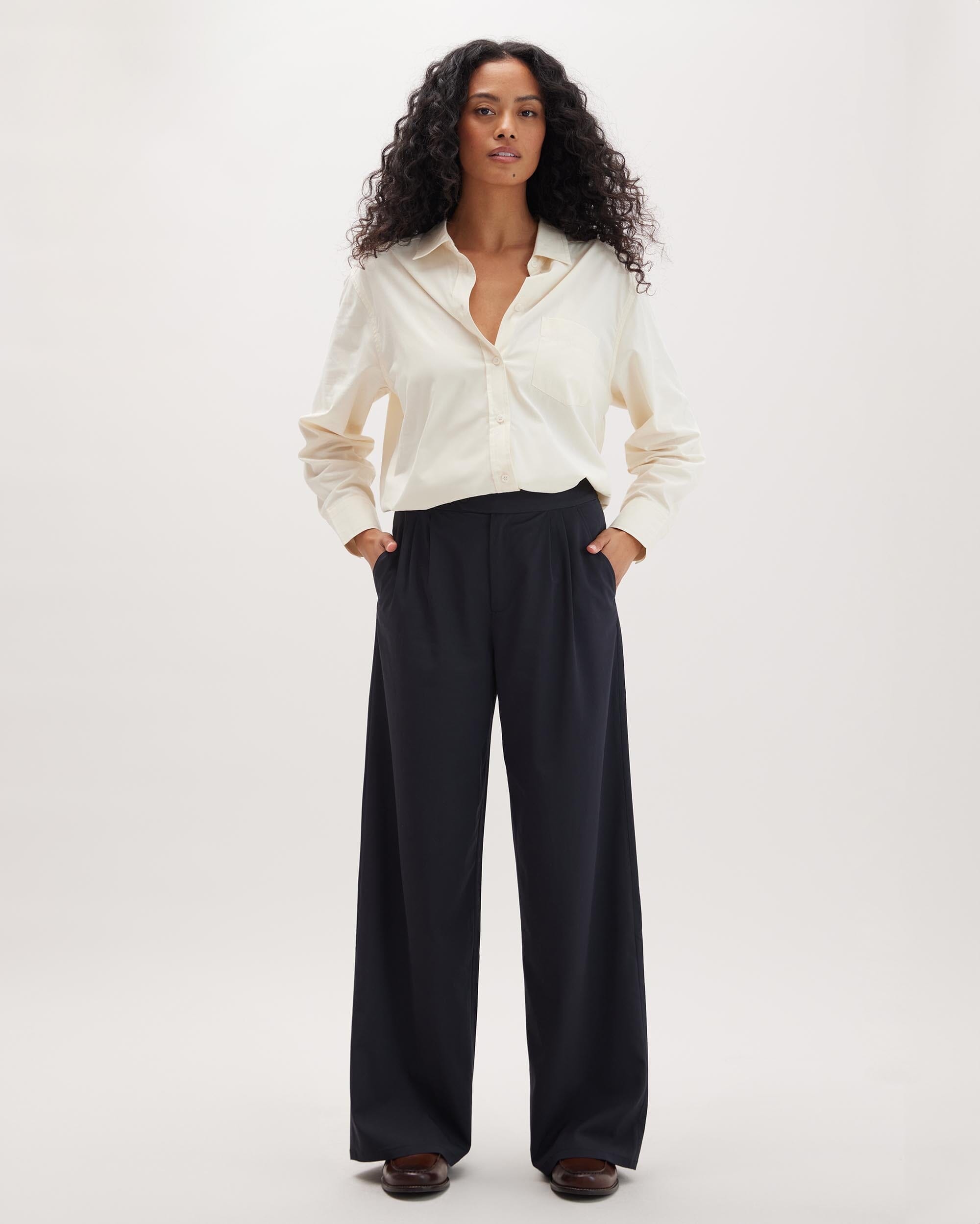 Andie Swim - Womens Sophia Fluid Wide Leg Trouser - Polyester Modal Twill - Black -