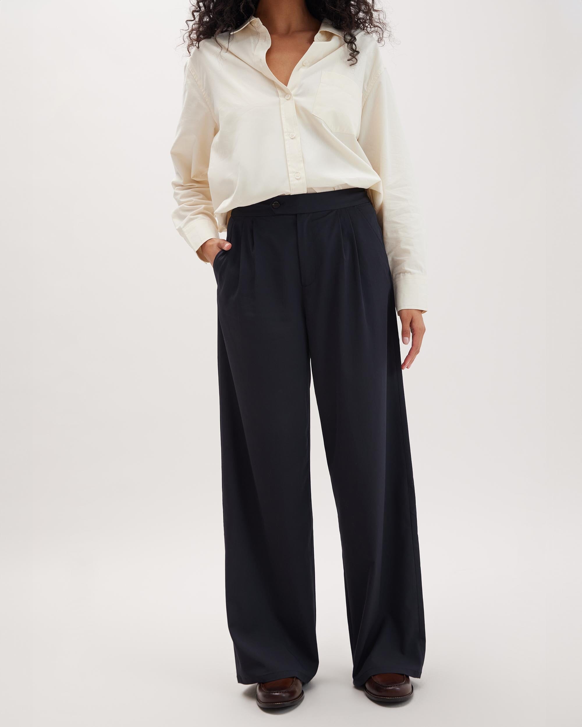 Andie Swim - Womens Sophia Fluid Wide Leg Trouser - Polyester Modal Twill - Black -
