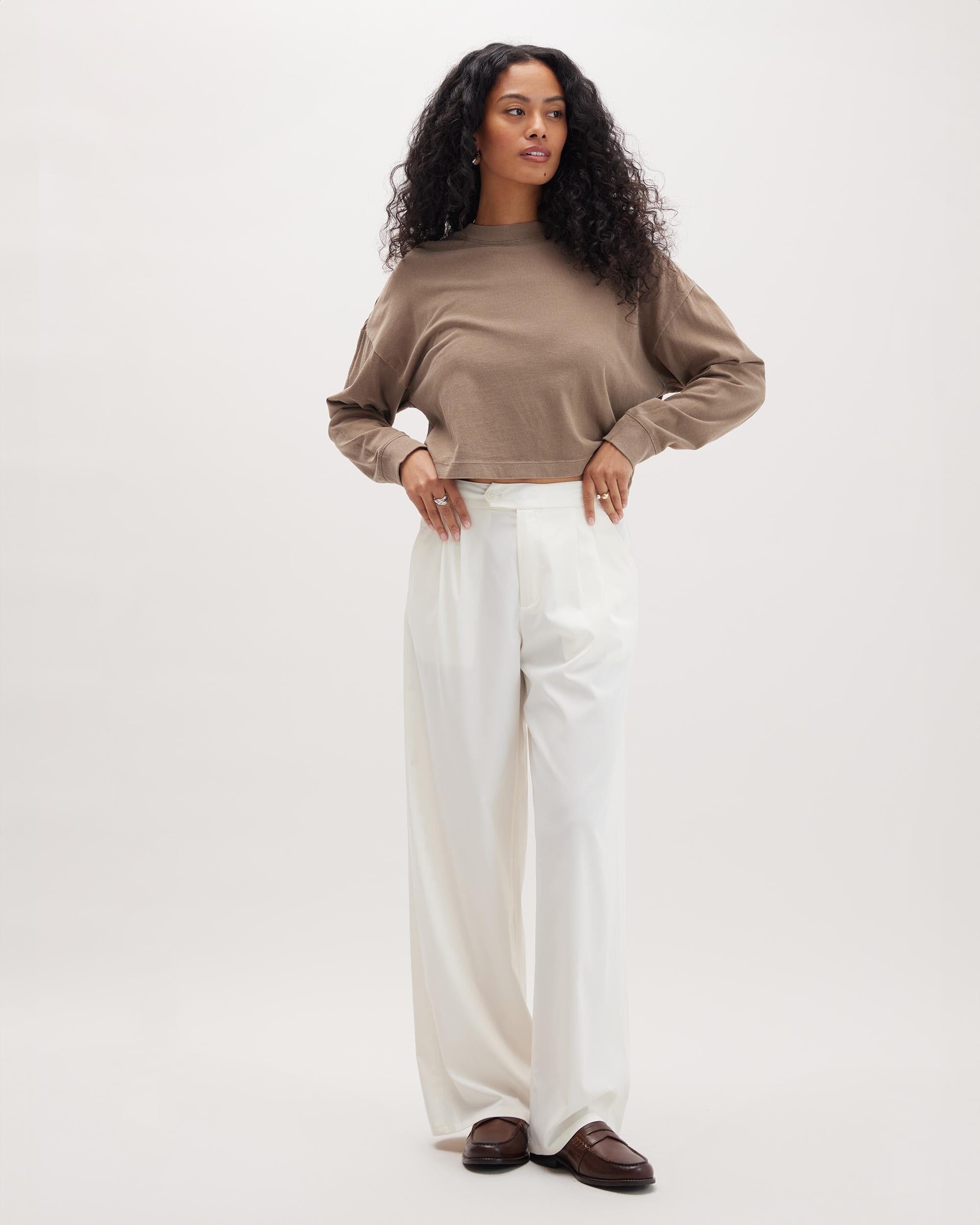 Andie Swim - Womens Sophia Fluid Wide Leg Trouser - Polyester Modal Twill - Bone -