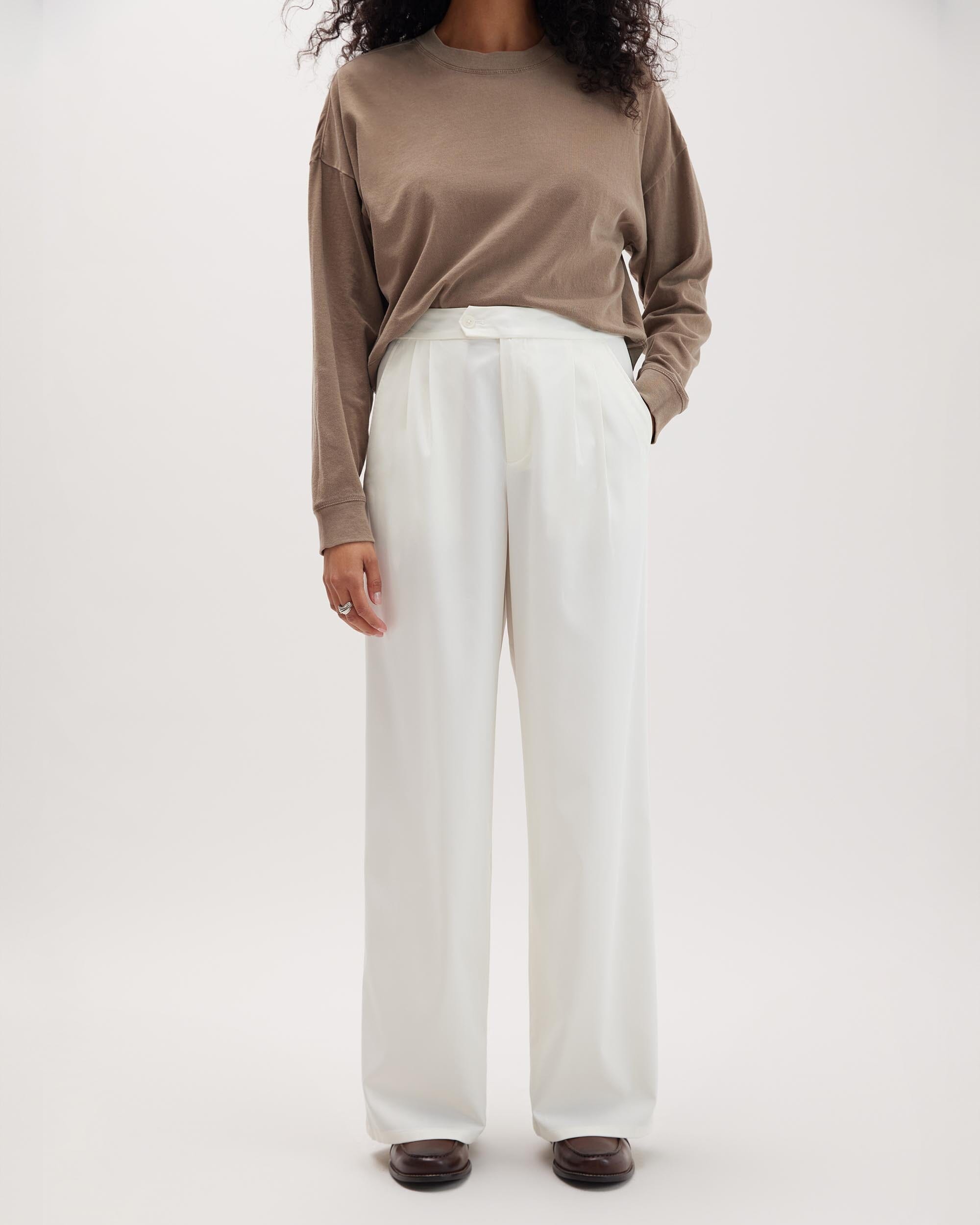 Andie Swim - Womens Sophia Fluid Wide Leg Trouser - Polyester Modal Twill - Bone - BONE