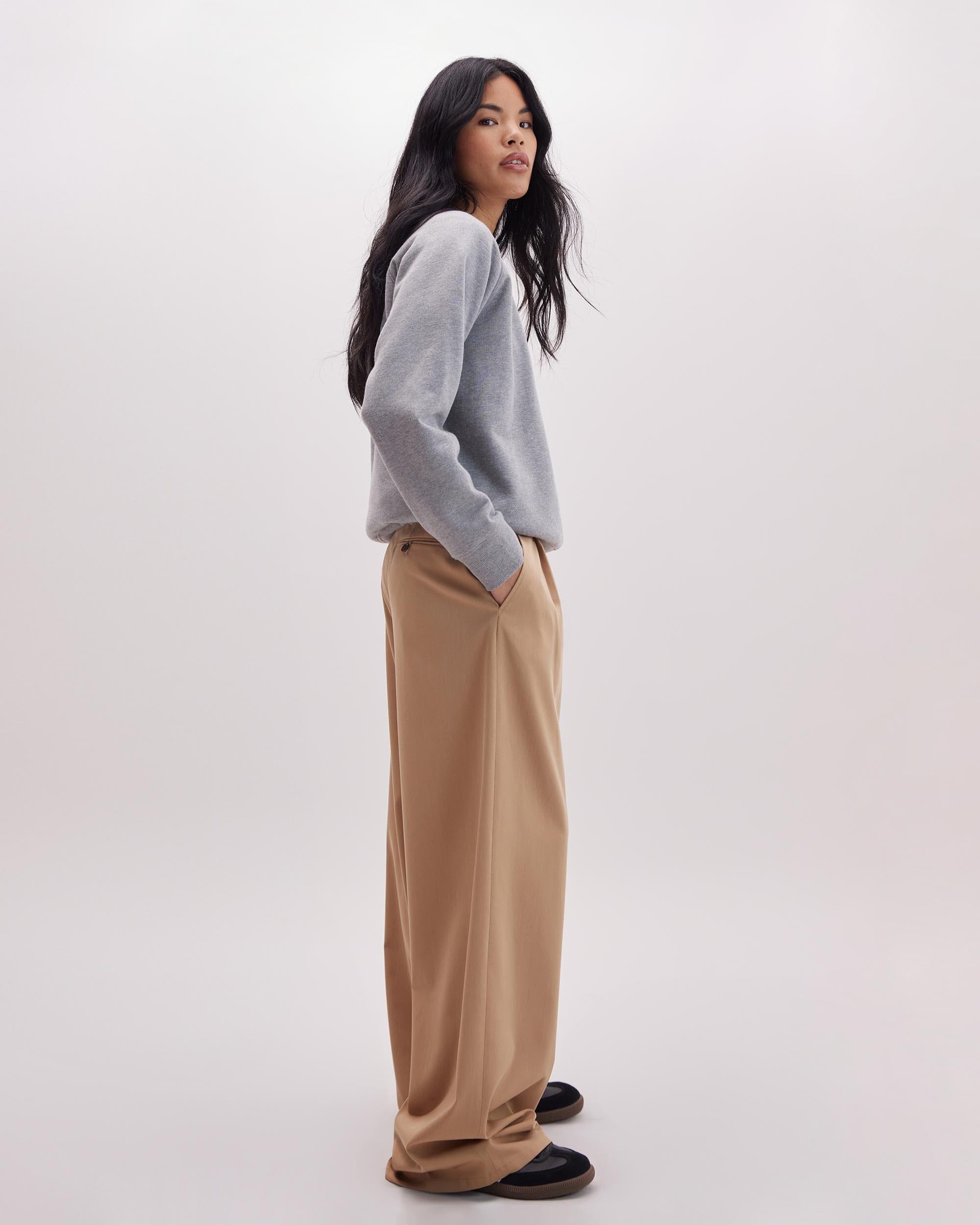Andie Swim - Womens Sophia Fluid Wide Leg Trouser - Polyester Modal Twill - Khaki -