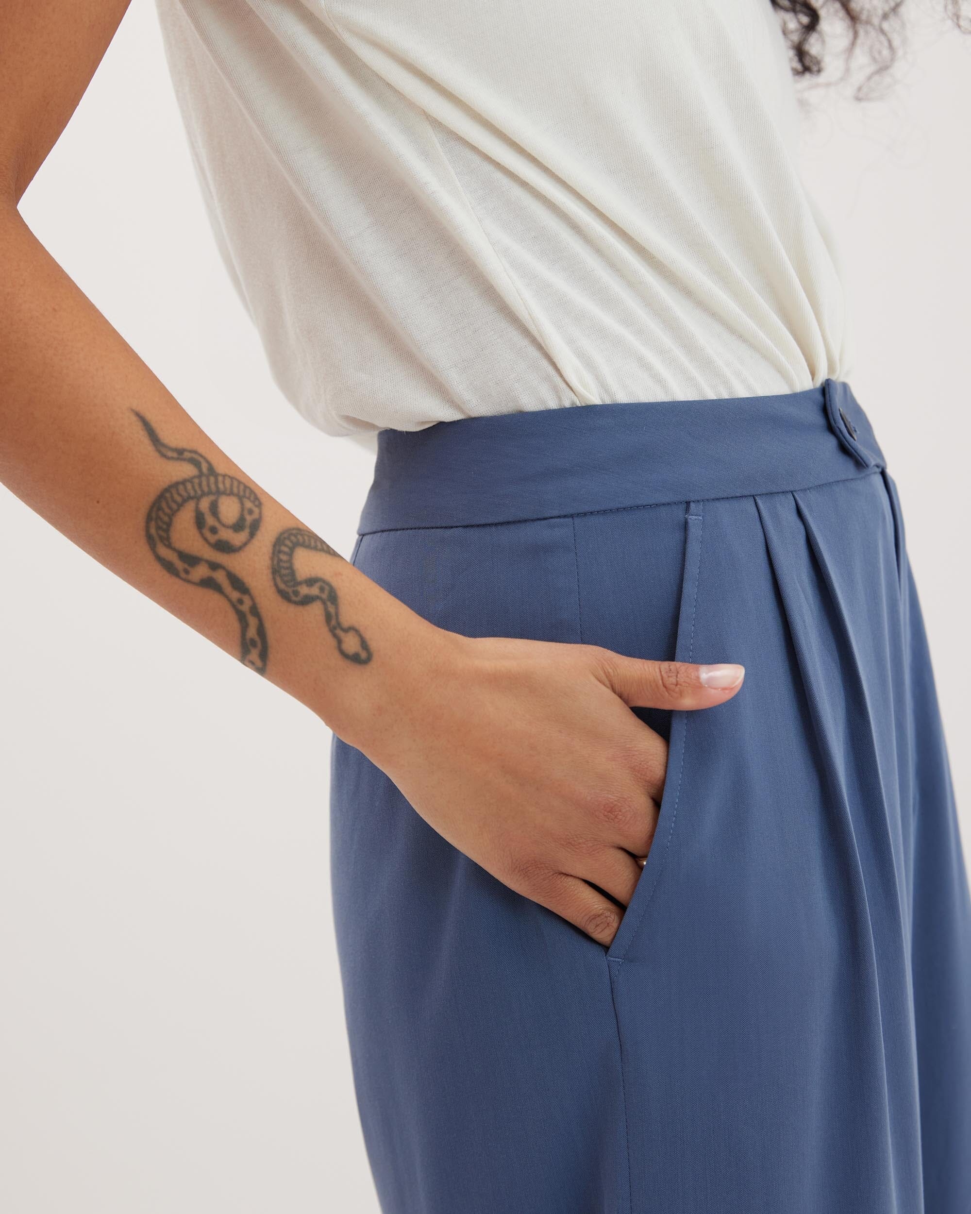 Andie Swim - Womens Sophia Fluid Wide Leg Trouser - Polyester Modal Twill - Vintage Indigo -