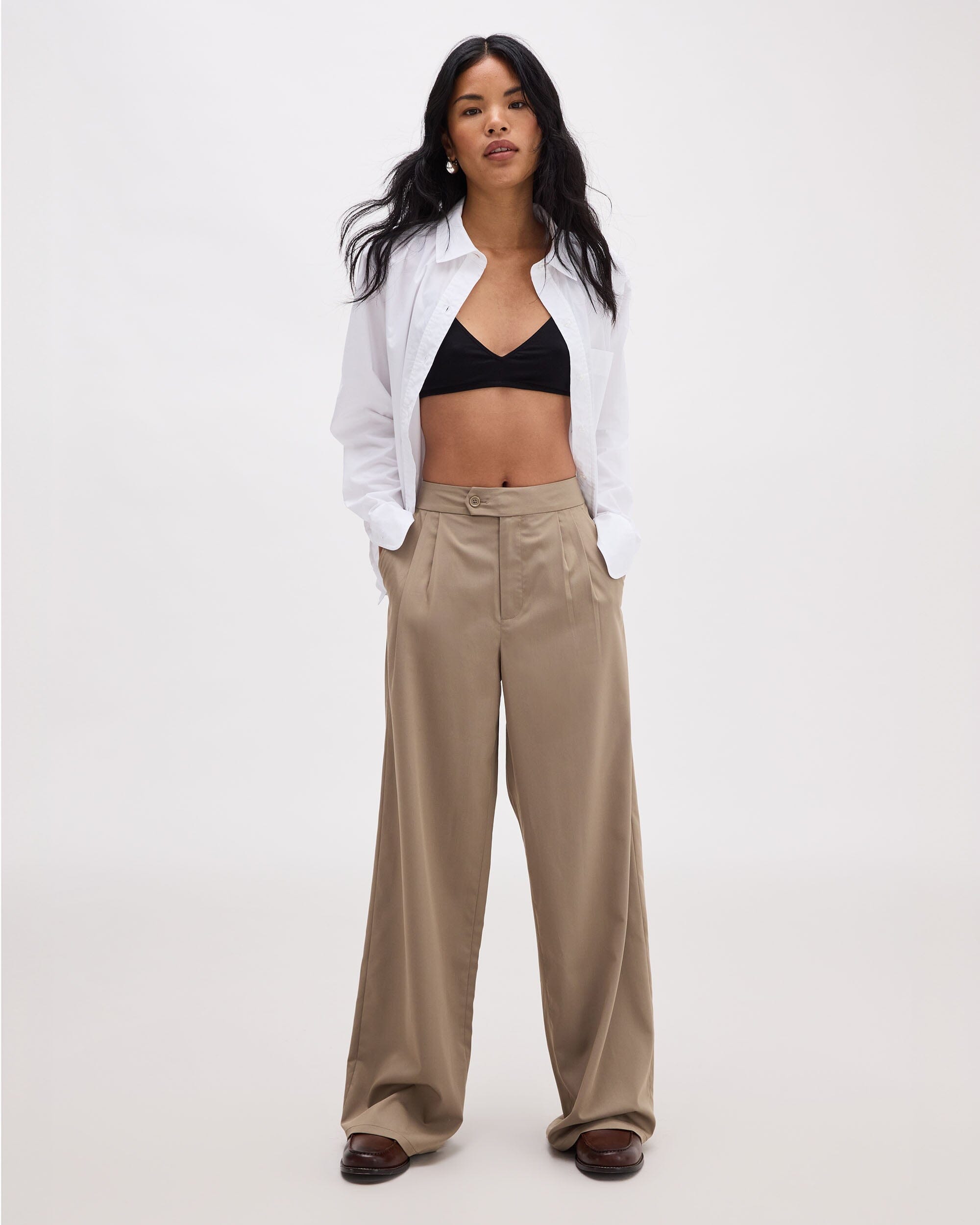 Andie Swim - Womens Sophia Fluid Wide Leg Trouser - Polyester Modal Twill - Warm Grey -