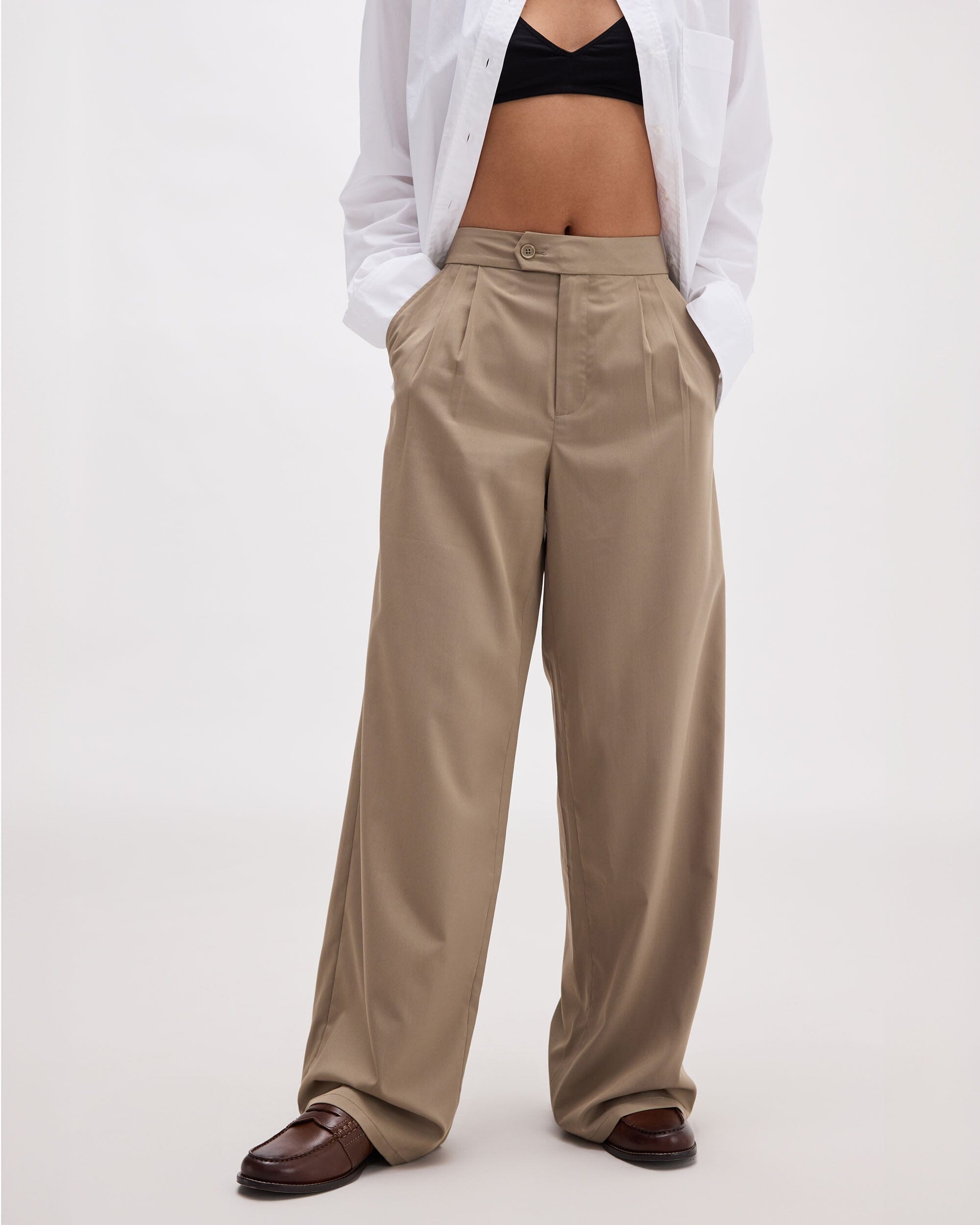 Andie Swim - Womens Sophia Fluid Wide Leg Trouser - Polyester Modal Twill - Warm Grey - WARM GREY