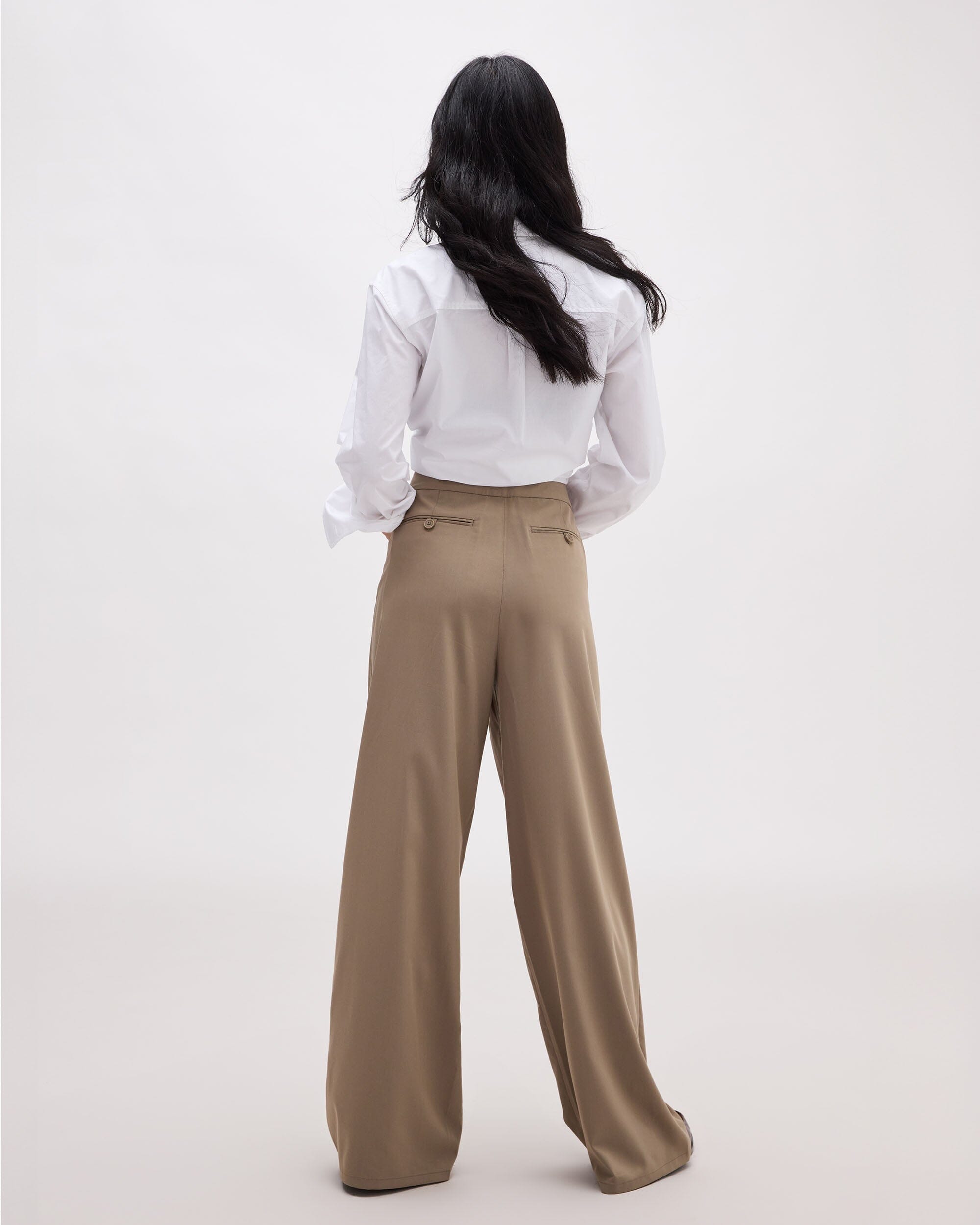 Andie Swim - Womens Sophia Fluid Wide Leg Trouser - Polyester Modal Twill - Warm Grey -