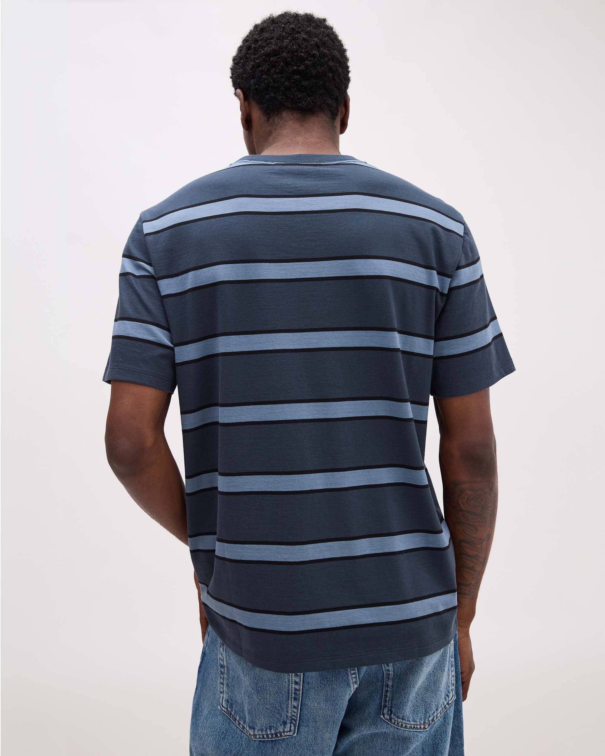 Andie Swim - Mens Short Sleeve Stripe Pima Tee - Pima Cotton Jersey - Blue Nights Stripe -