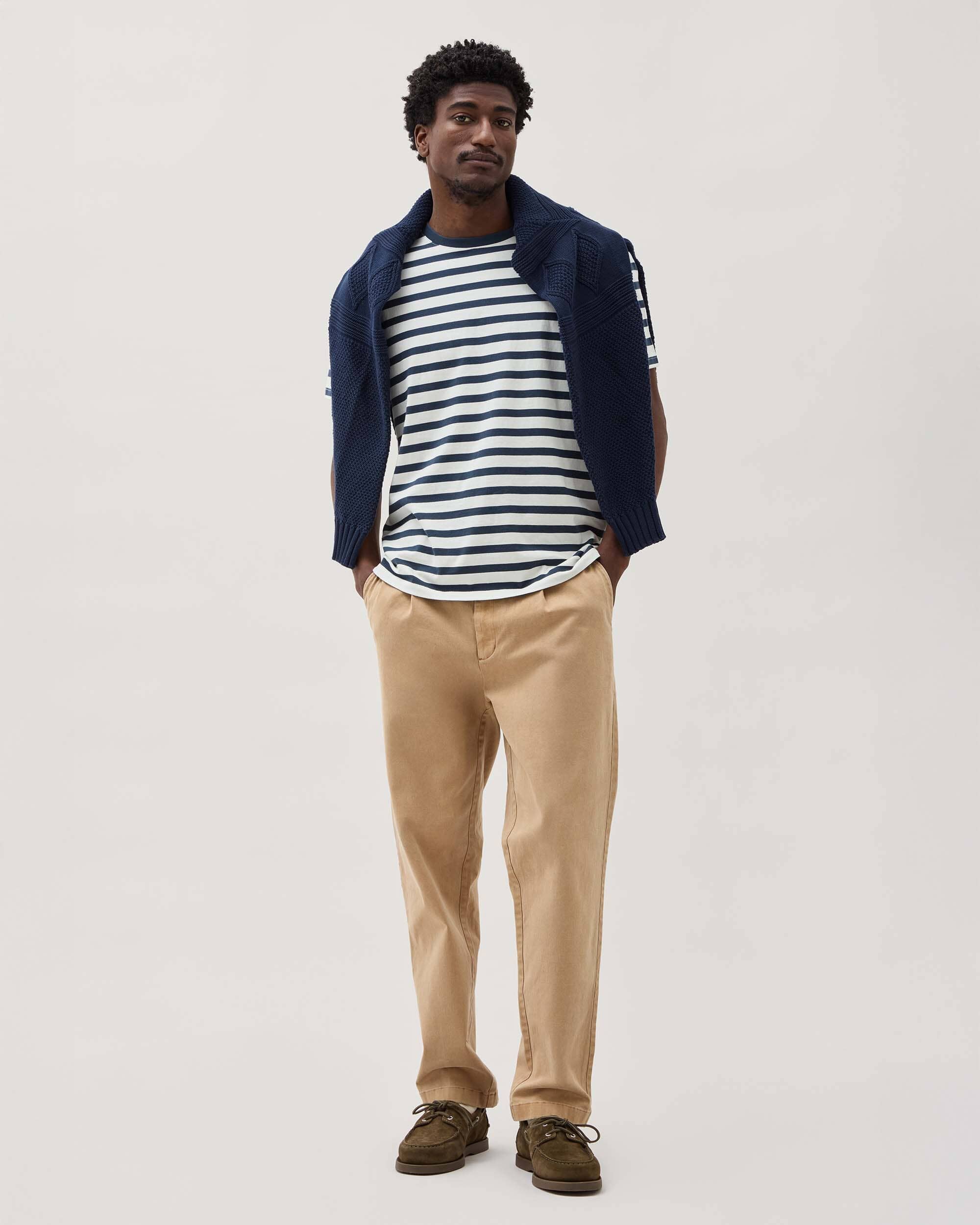 Andie Swim - Mens Short Sleeve Stripe Pima Tee - Pima Cotton Jersey - Nautical Stripe -