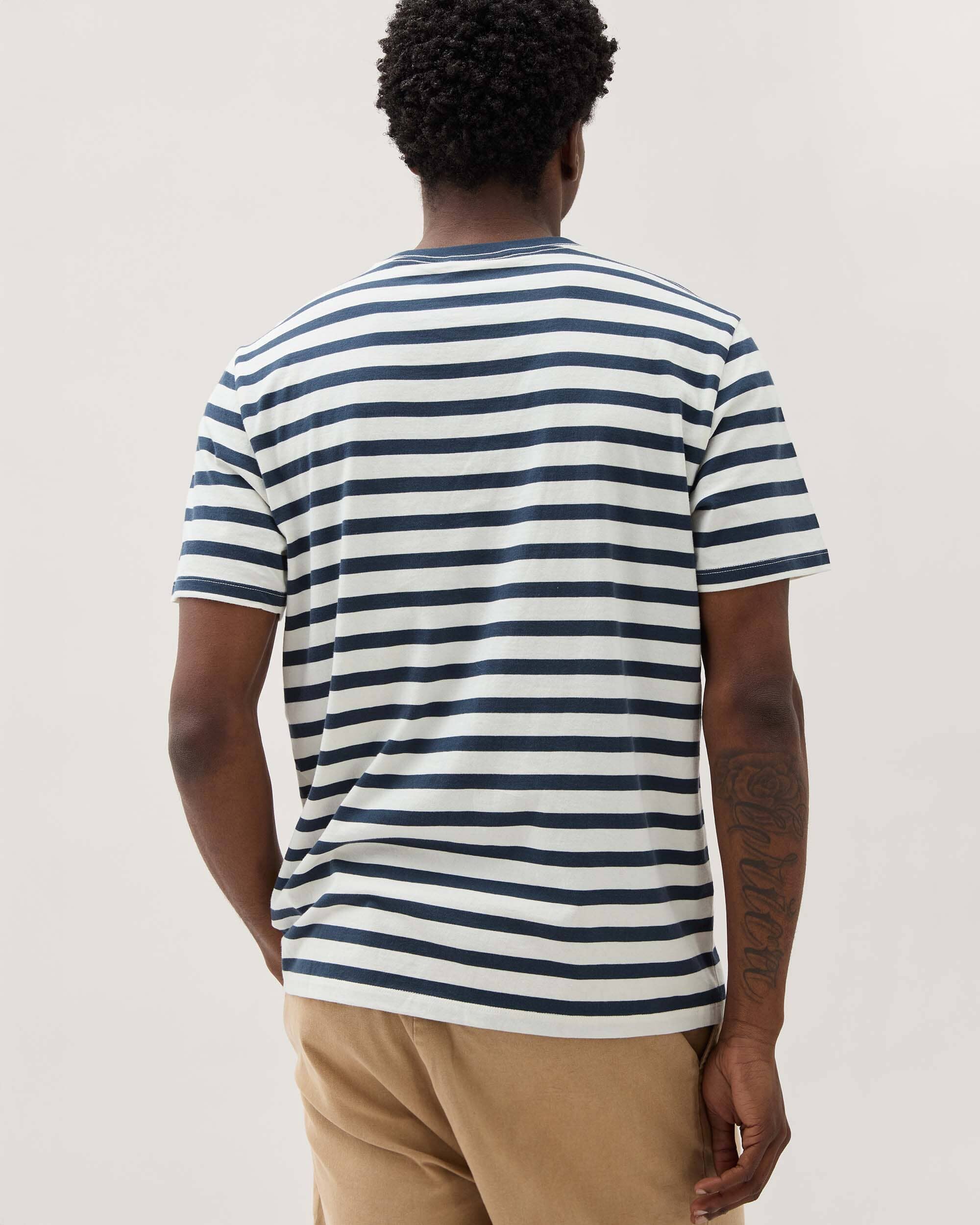 Andie Swim - Mens Short Sleeve Stripe Pima Tee - Pima Cotton Jersey - Nautical Stripe -