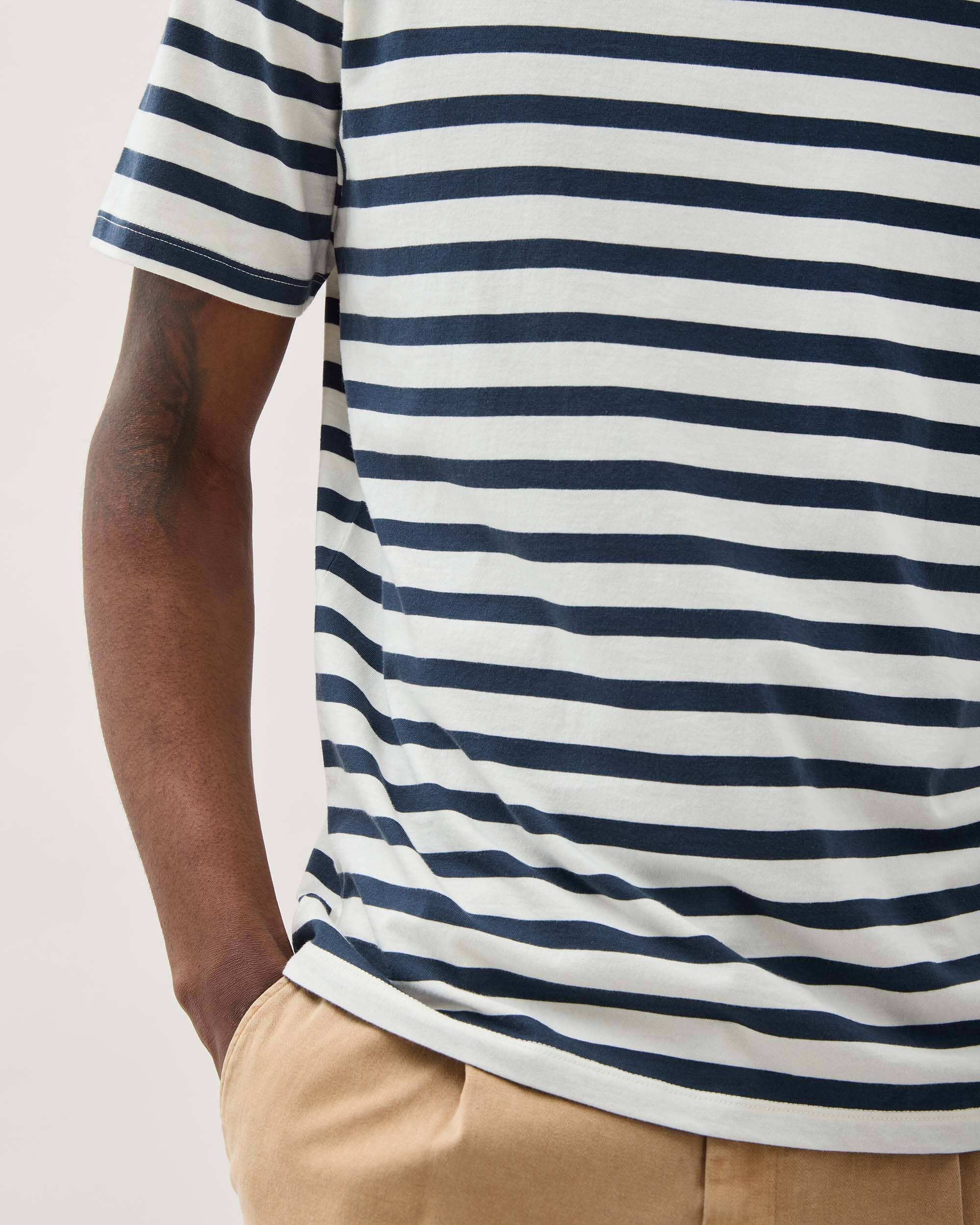 Andie Swim - Mens Short Sleeve Stripe Pima Tee - Pima Cotton Jersey - Nautical Stripe -