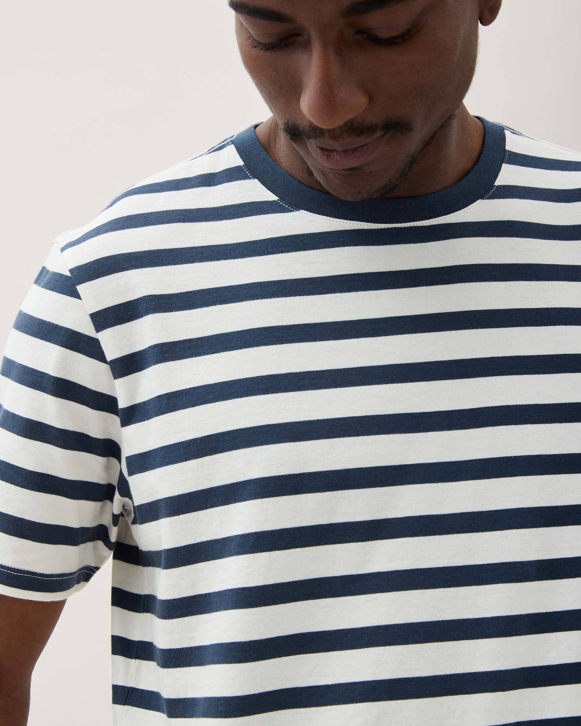 Andie Swim - Mens Short Sleeve Stripe Pima Tee - Pima Cotton Jersey - Nautical Stripe -