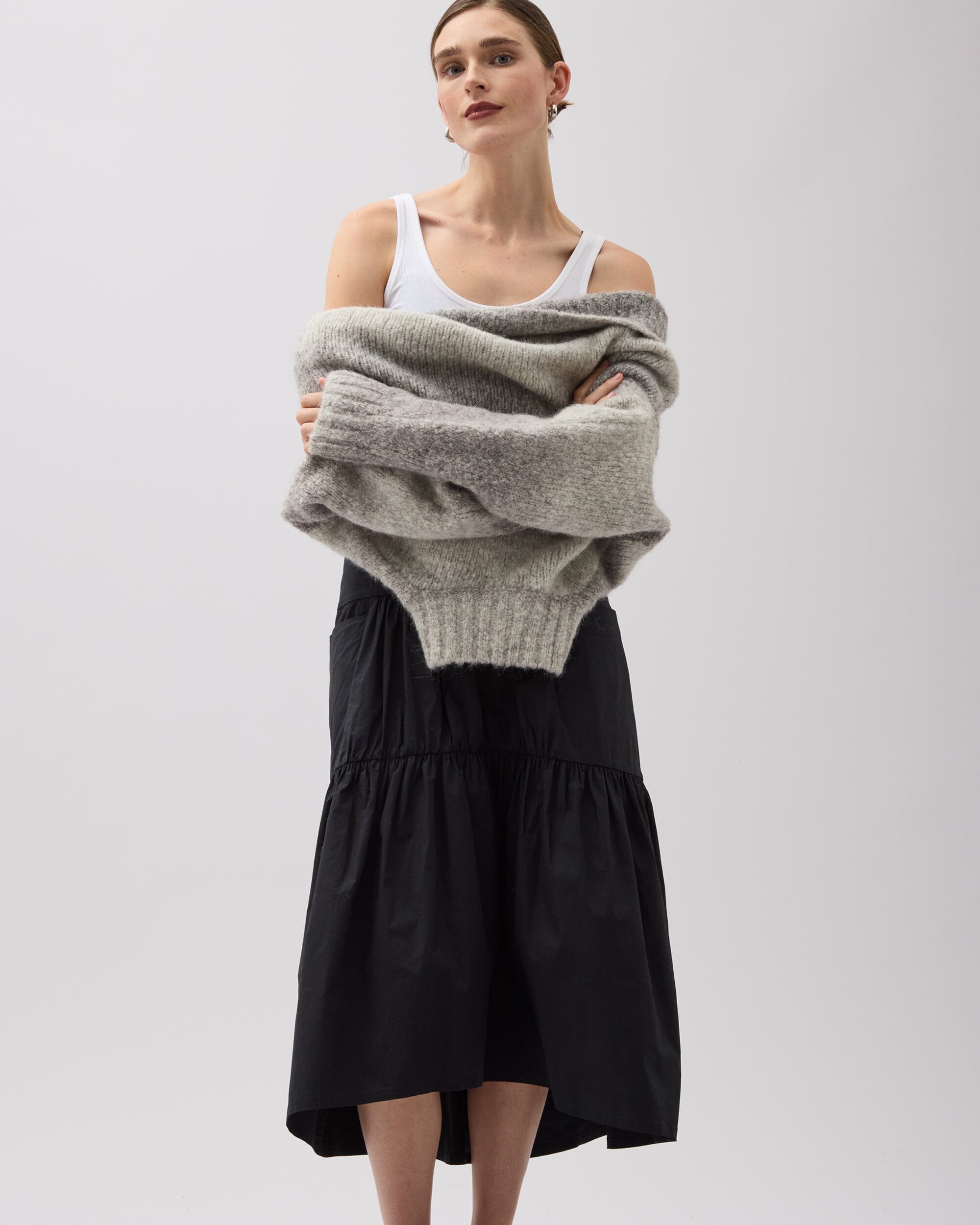 Andie Swim - Womens Stevie Tiered Maxi Skirt - Cotton Poplin - Black -