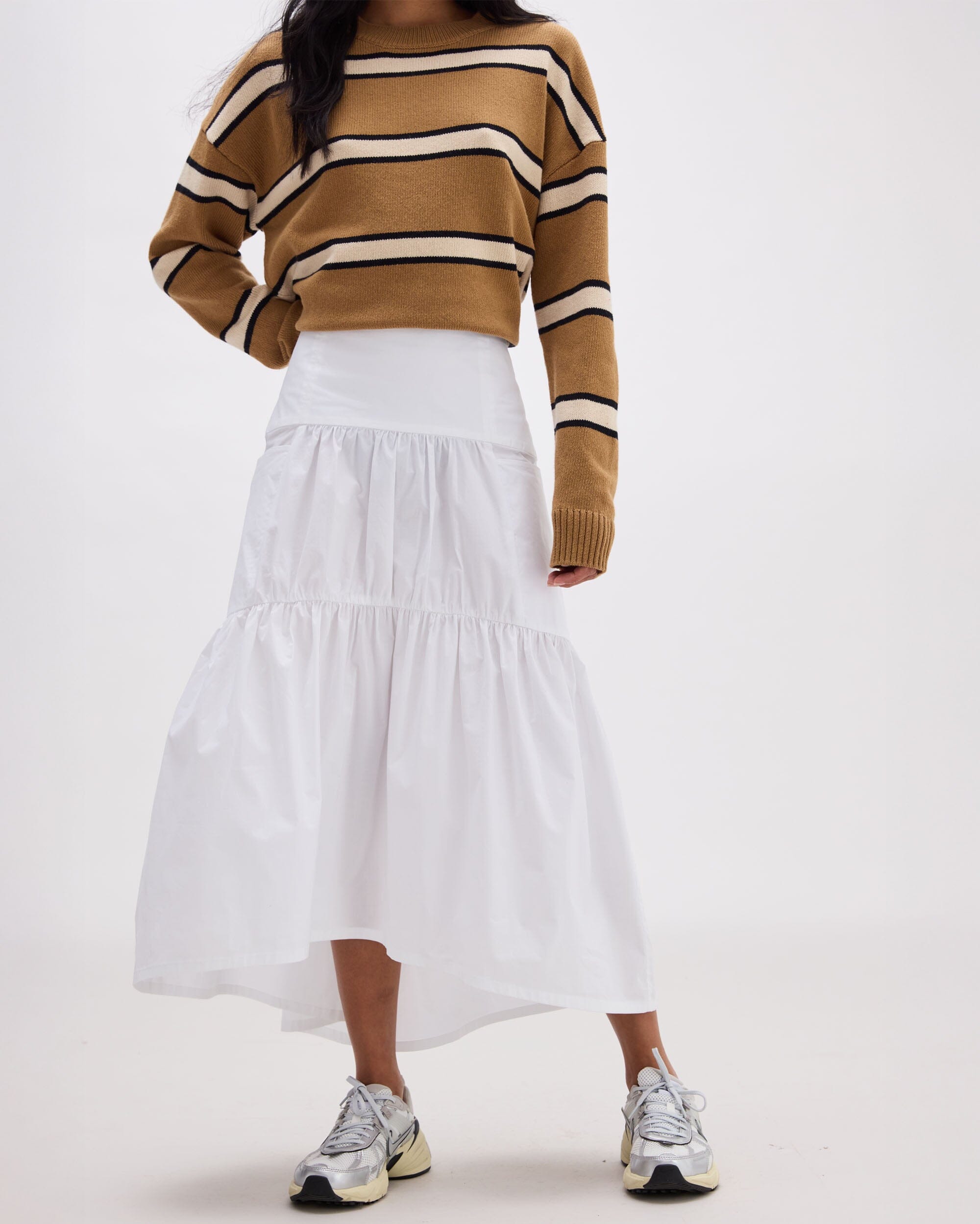 Andie Swim - Womens Stevie Tiered Maxi Skirt - Cotton Poplin - White -