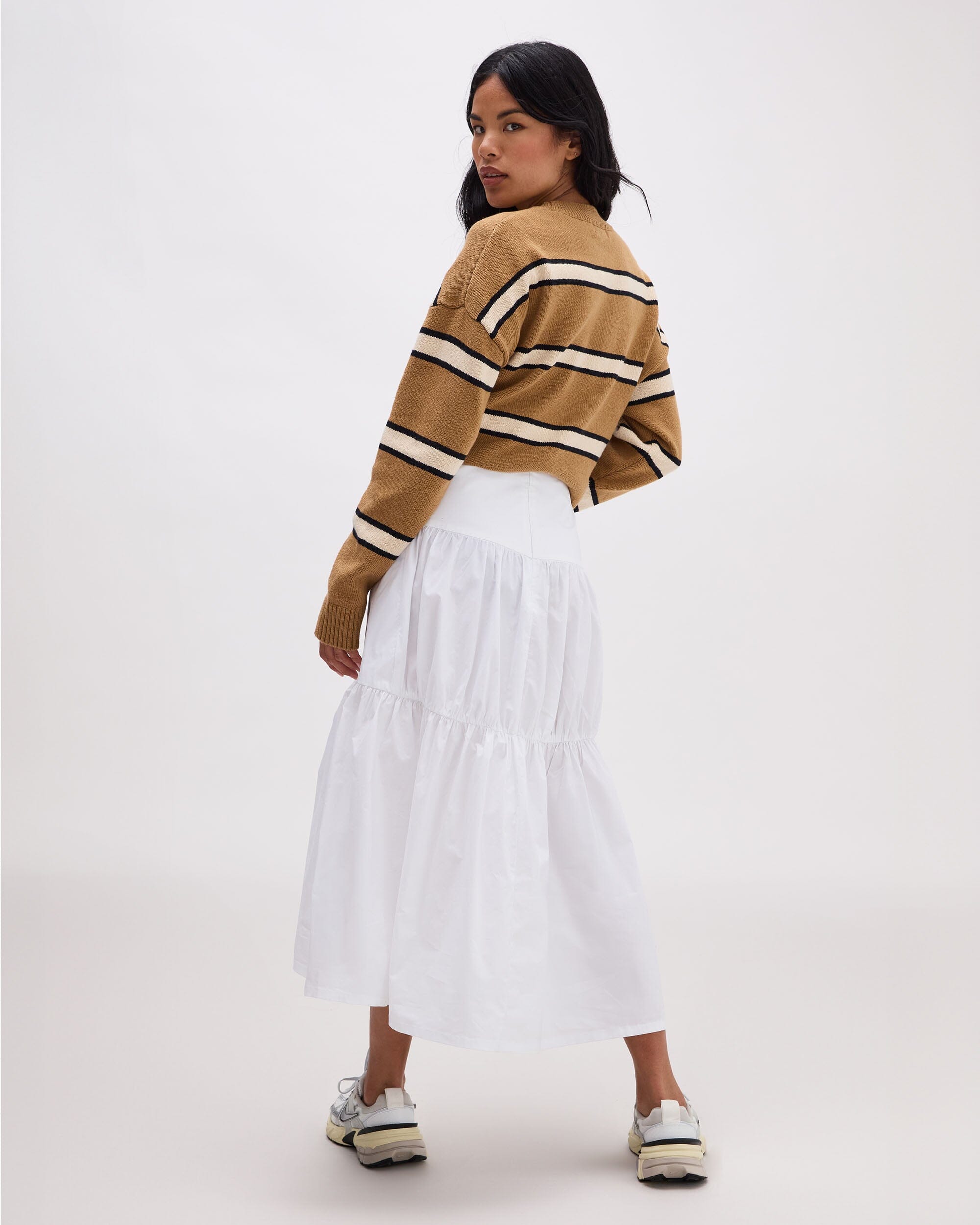 Andie Swim - Womens Stevie Tiered Maxi Skirt - Cotton Poplin - White -