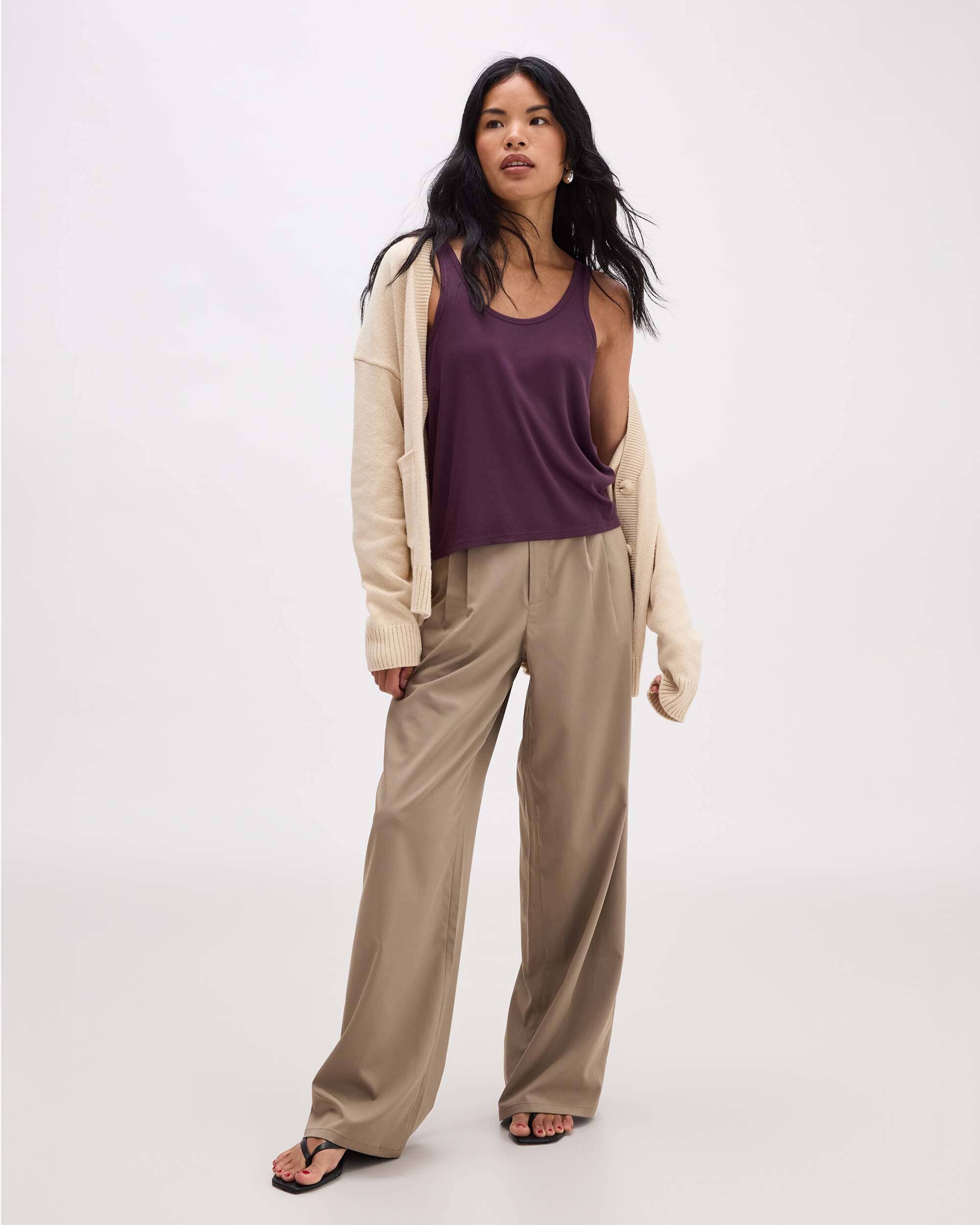 Andie Swim - Womens Baby Rib Scoop Tank - Baby Rib Knit - Plum Wine -