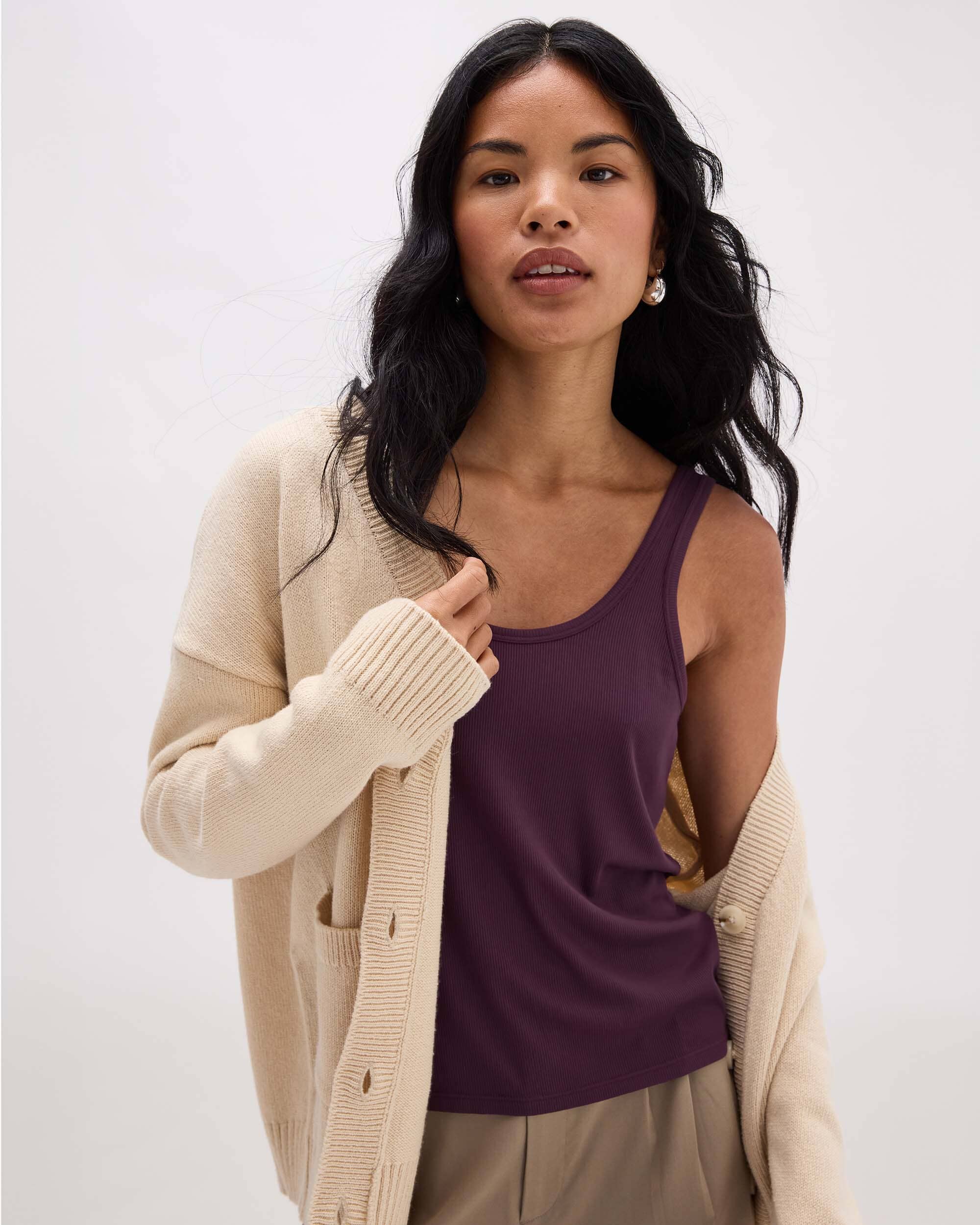 Andie Swim - Womens Baby Rib Scoop Tank - Baby Rib Knit - Plum Wine -