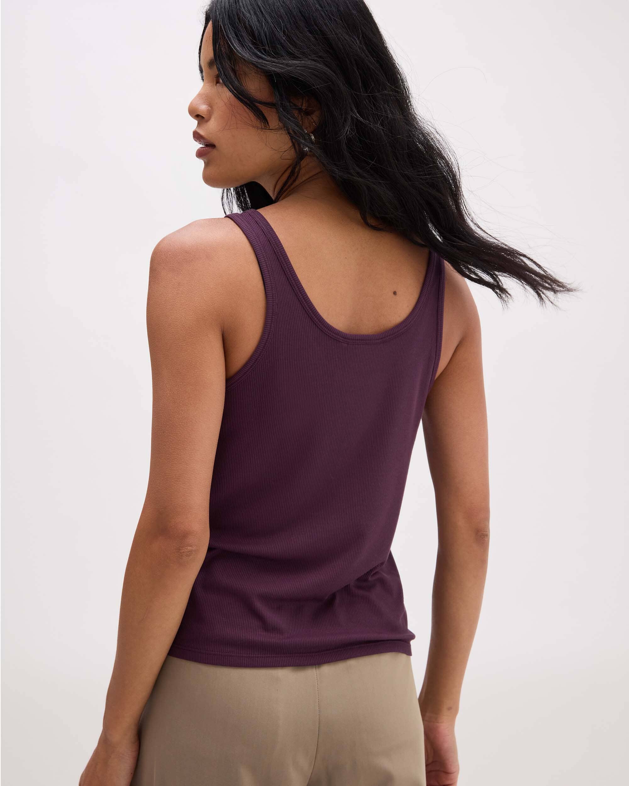 Andie Swim - Womens Baby Rib Scoop Tank - Baby Rib Knit - Plum Wine -