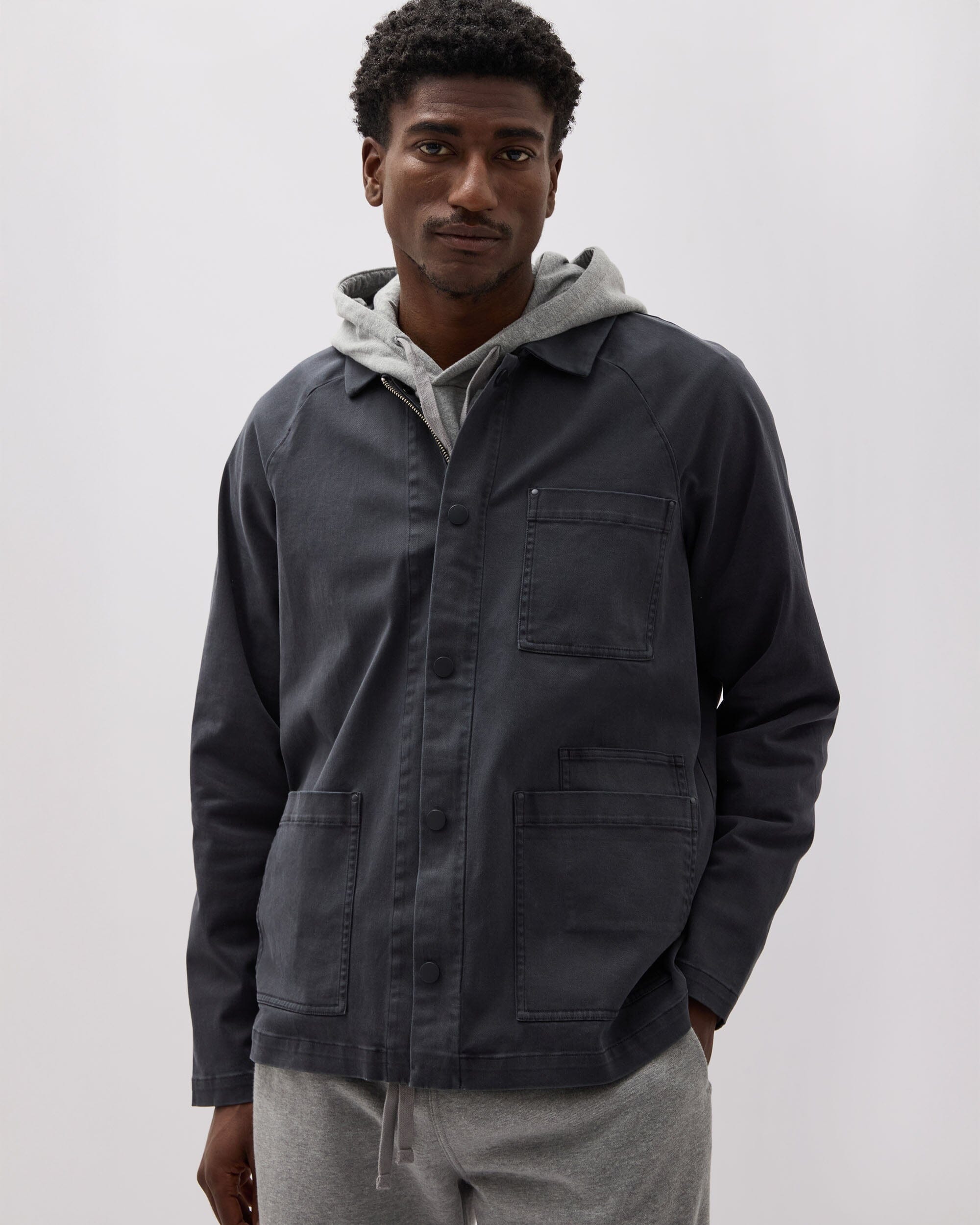Andie Swim - Mens Lightweight Chore Coat - Stretch Cotton Twill - Black - BLACK
