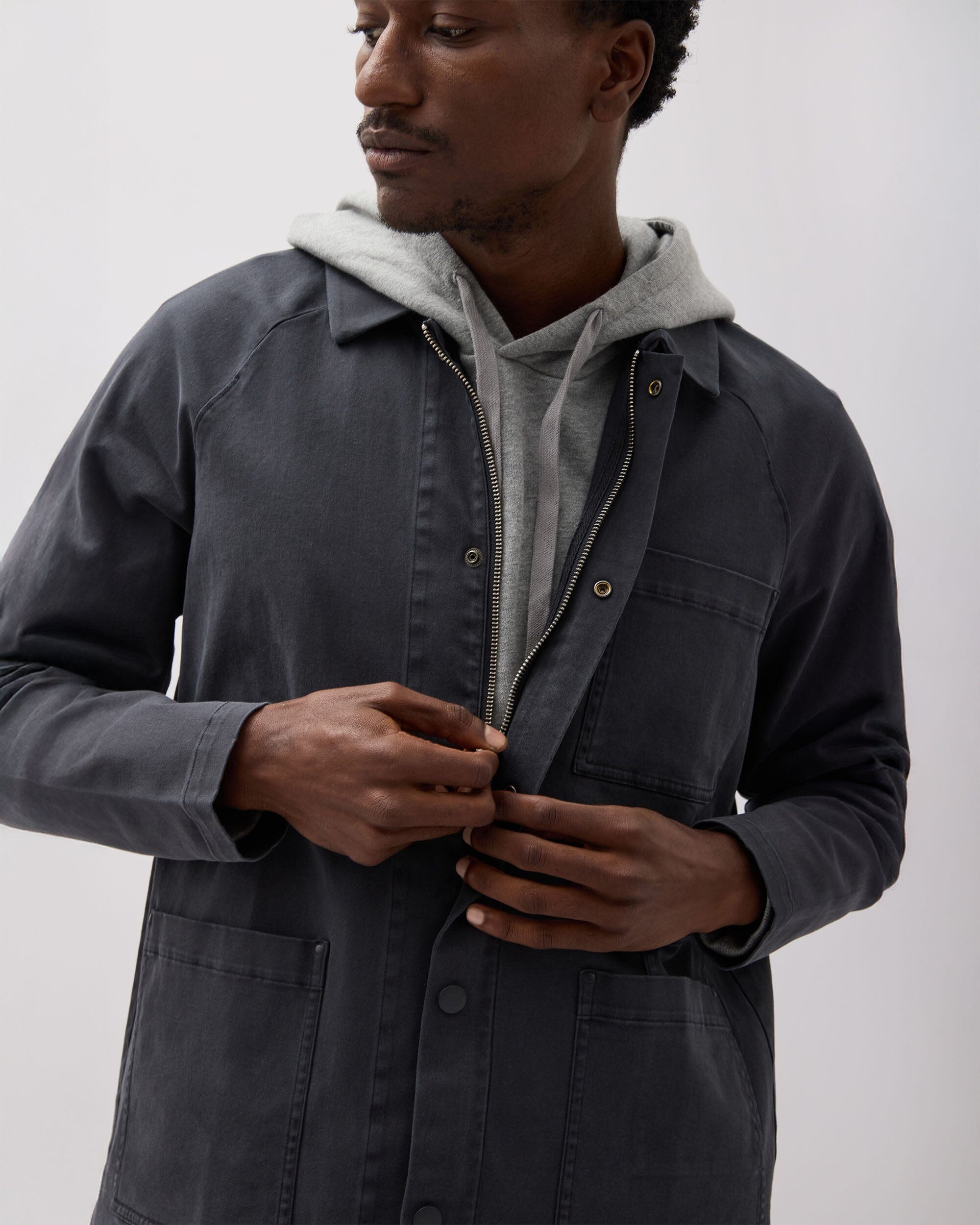 Andie Swim - Mens Lightweight Chore Coat - Stretch Cotton Twill - Black -
