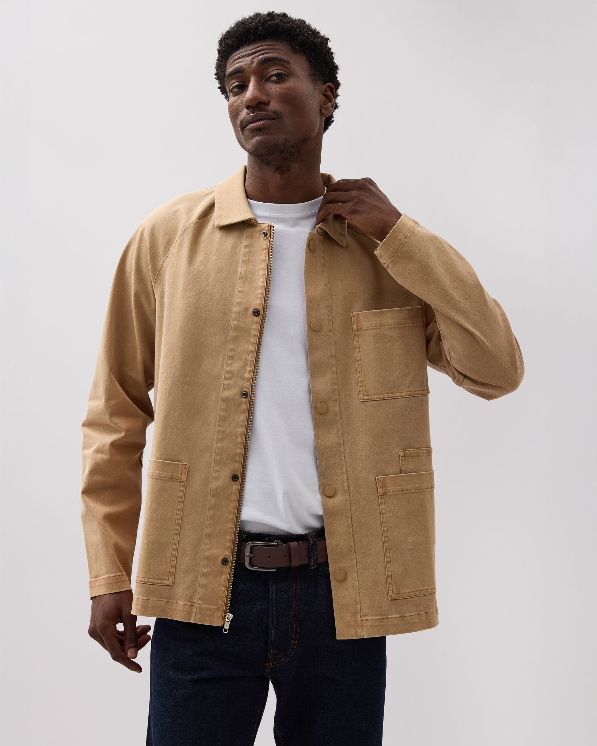 Andie Swim - Mens Lightweight Chore Coat - Stretch Cotton Twill - Khaki - KHAKI