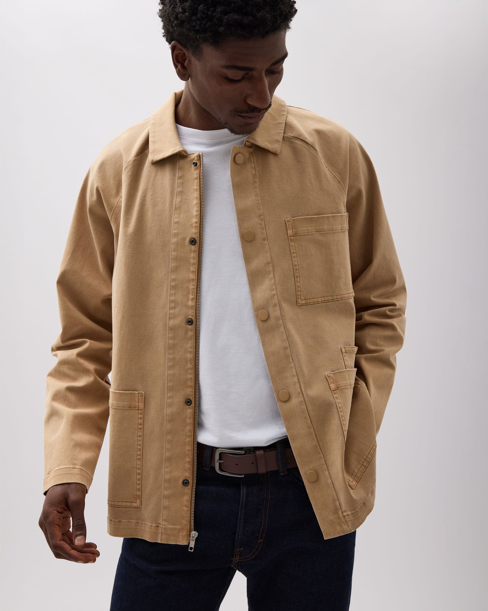 Andie Swim - Mens Lightweight Chore Coat - Stretch Cotton Twill - Khaki -