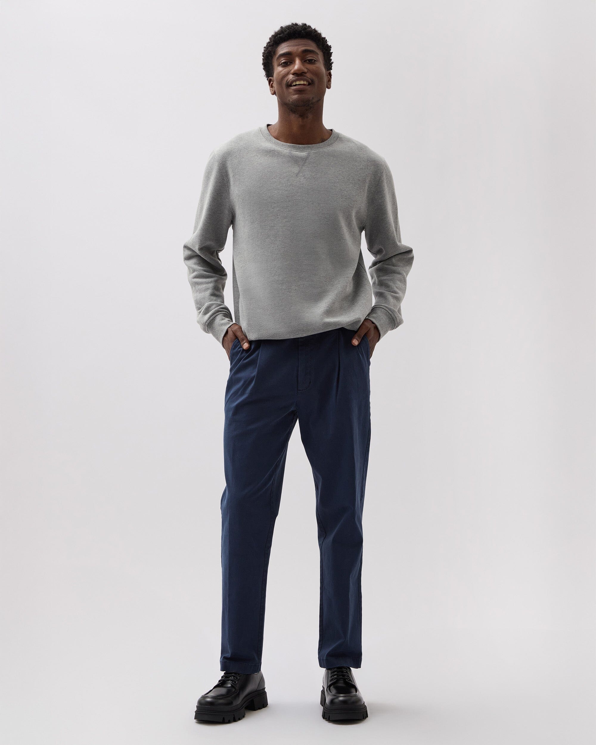 Andie Swim - Mens Pleated Lightweight Chino - Stretch Cotton Twill - Blue Nights - BLUE NIGHTS