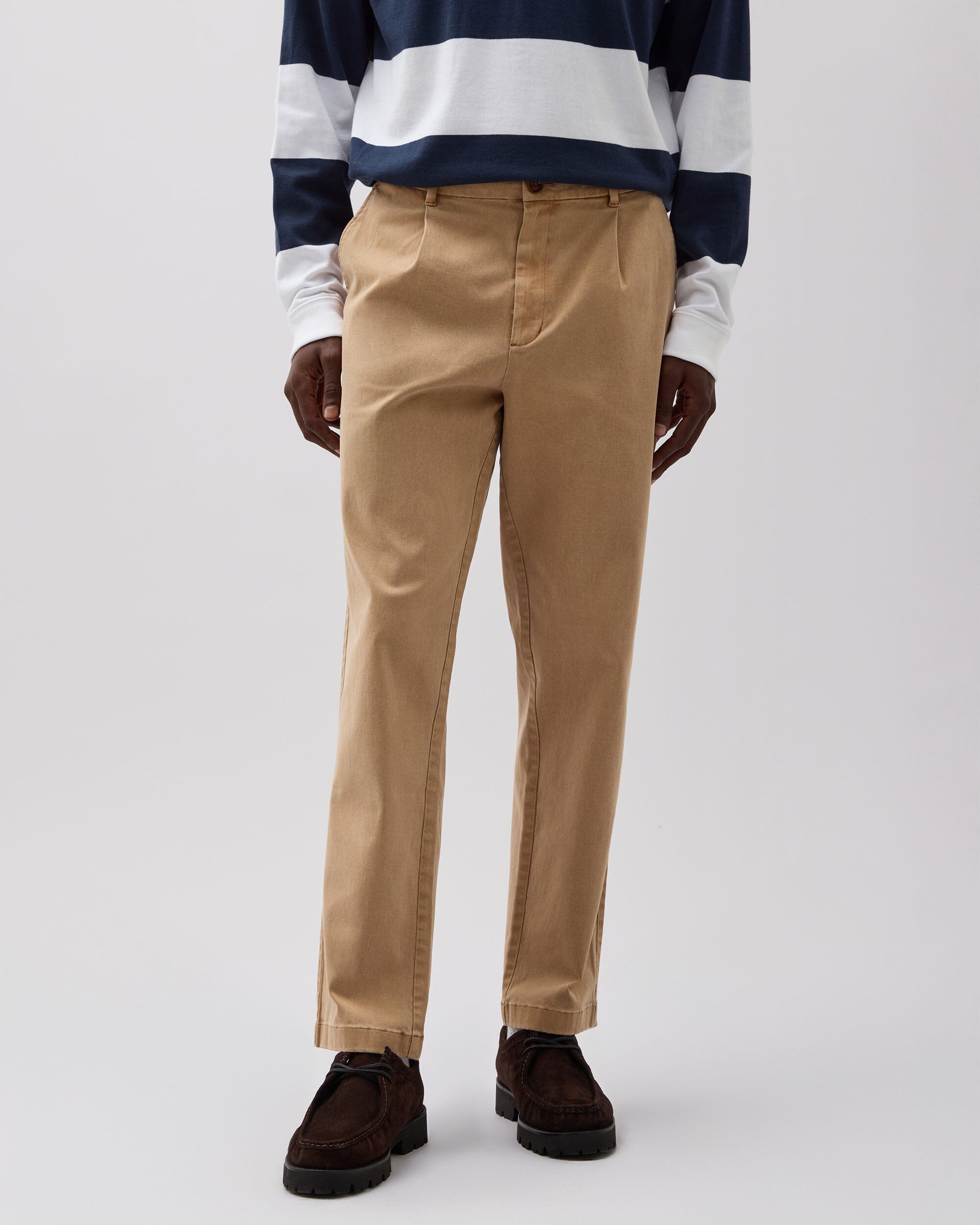 Andie Swim - Mens Pleated Lightweight Chino - Stretch Cotton Twill - Khaki -