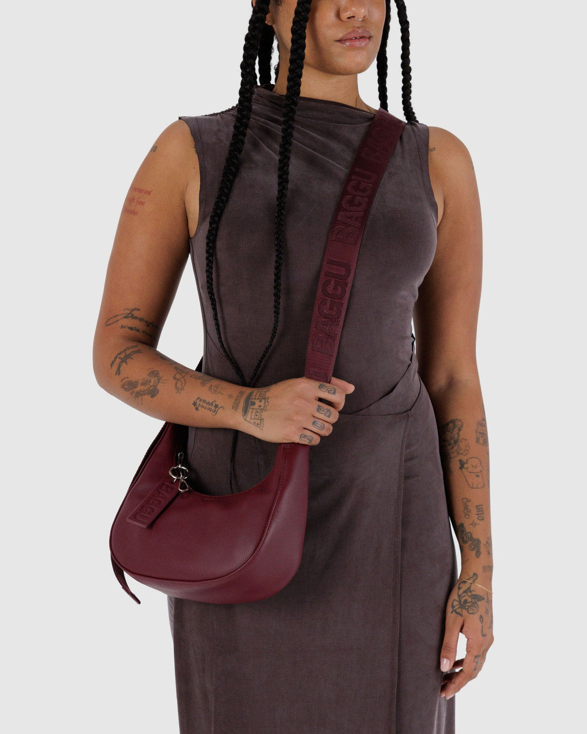 Baggu - Small Recycled Leather Crescent Bag - Mahogany -