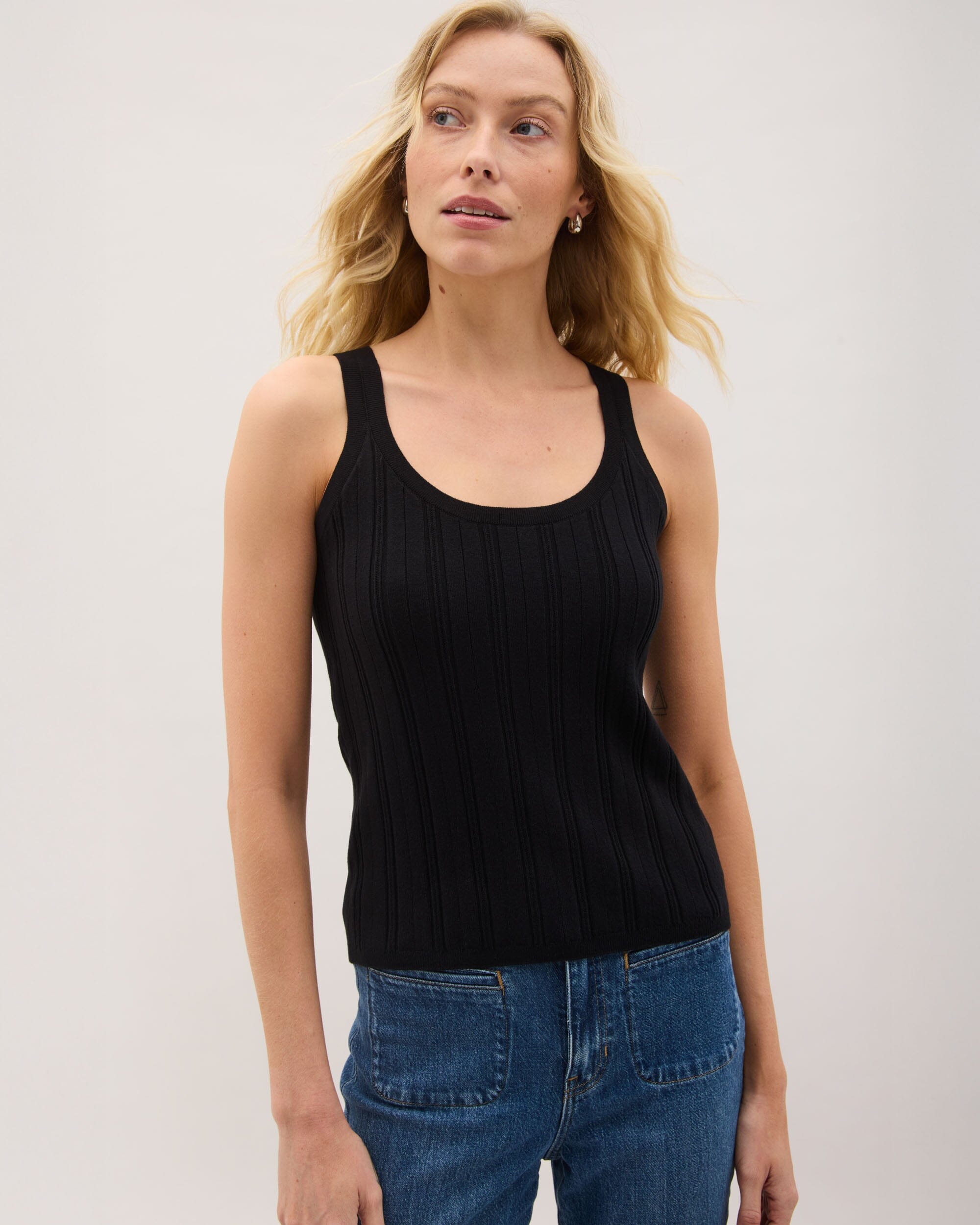 Andie Swim - Womens Monica Tank - Cotton Sweater Knit - Black - BLACK