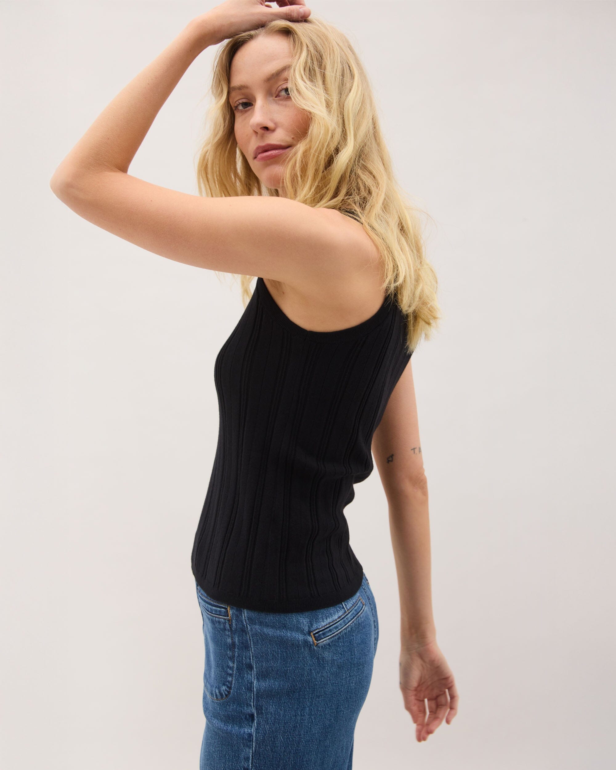 Andie Swim - Womens Monica Tank - Cotton Sweater Knit - Black -