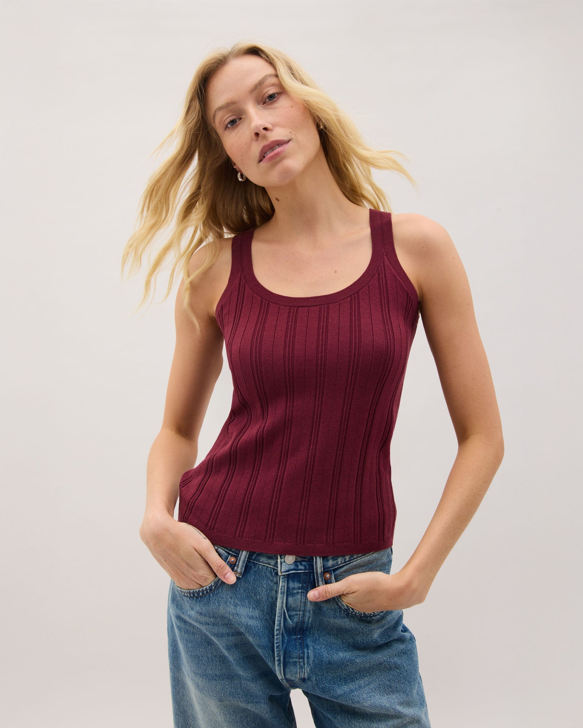 Andie Swim - Womens Monica Tank - Cotton Sweater Knit - Burgundy - BURGUNDY