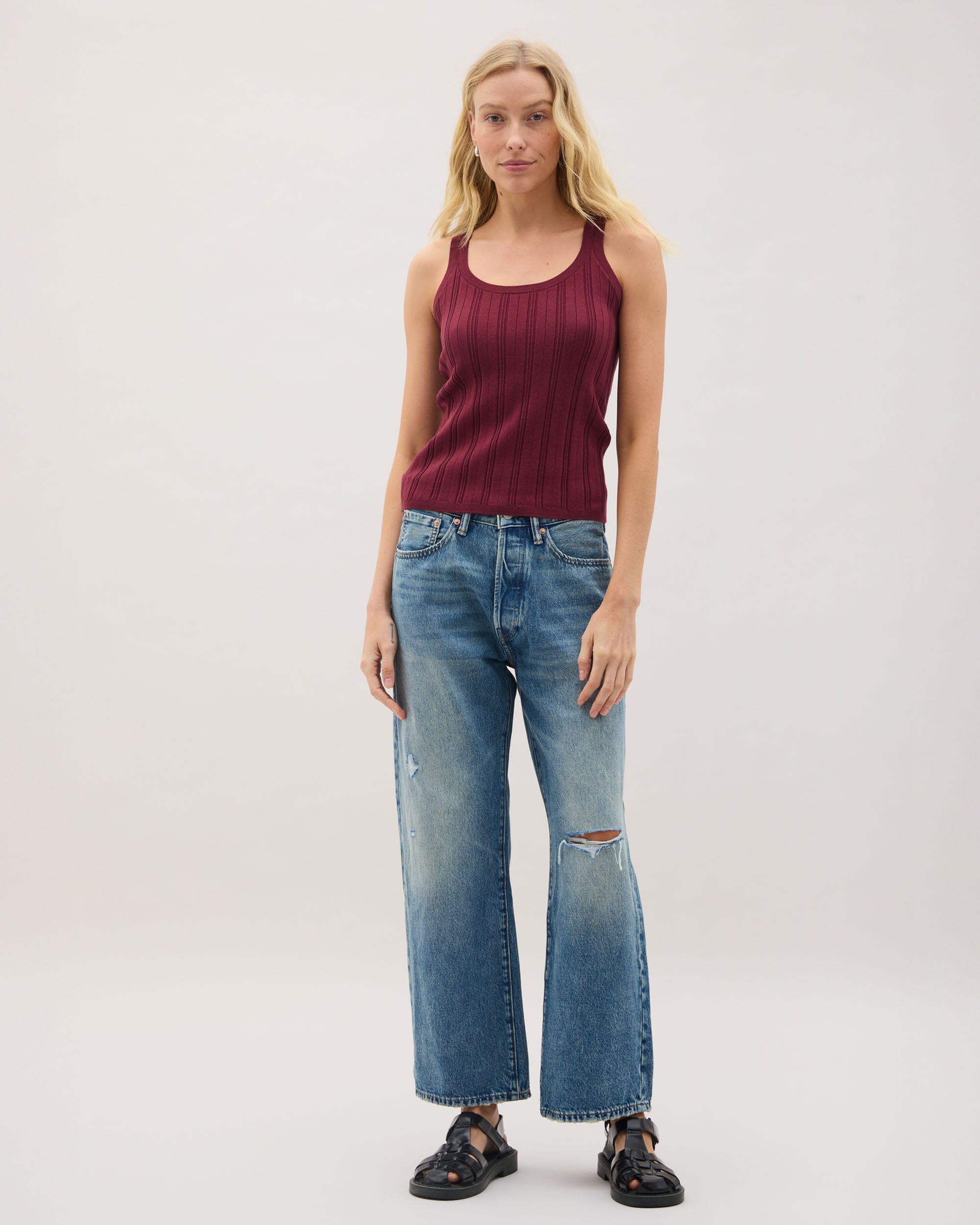 Andie Swim - Womens Monica Tank - Cotton Sweater Knit - Burgundy -
