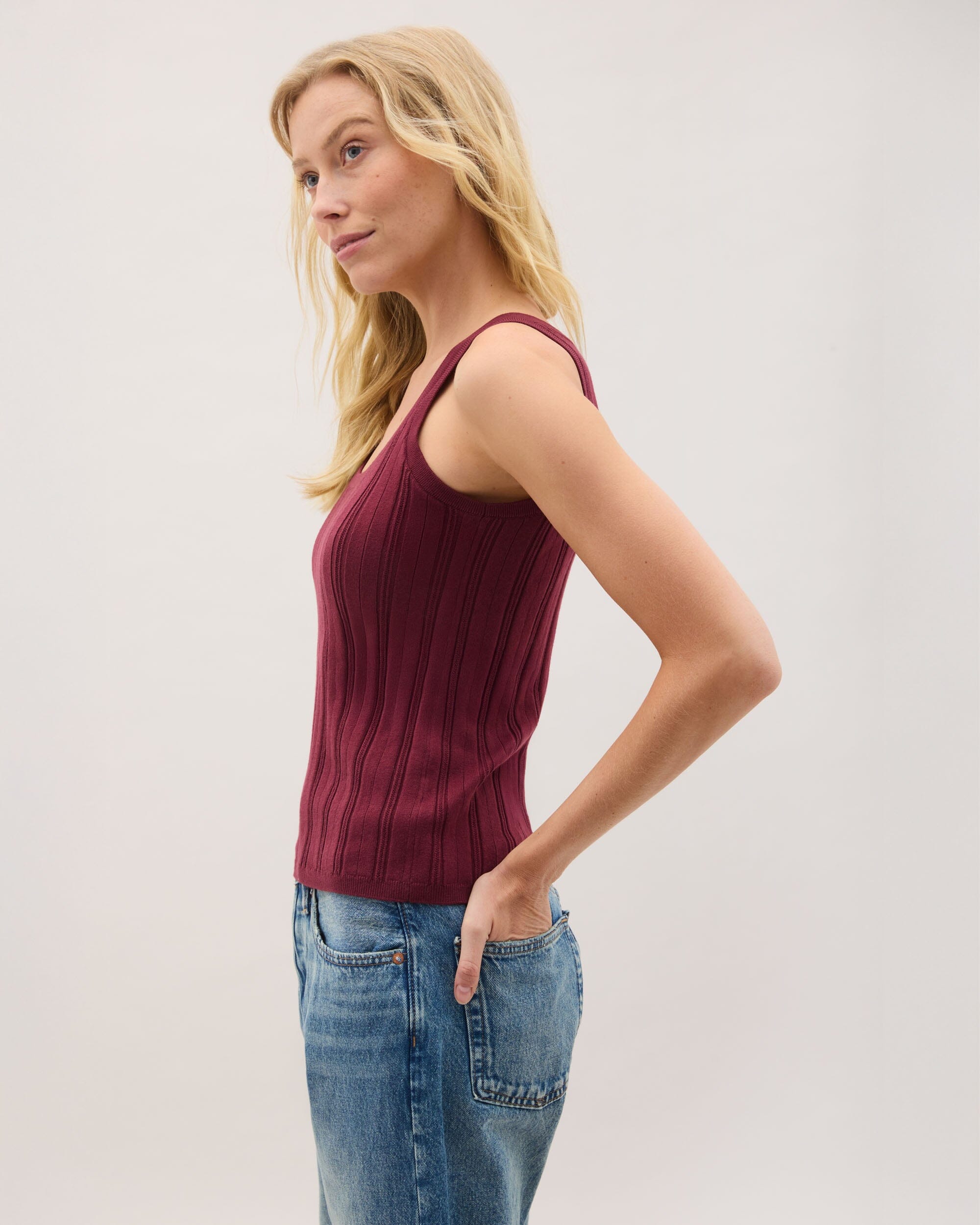 Andie Swim - Womens Monica Tank - Cotton Sweater Knit - Burgundy -