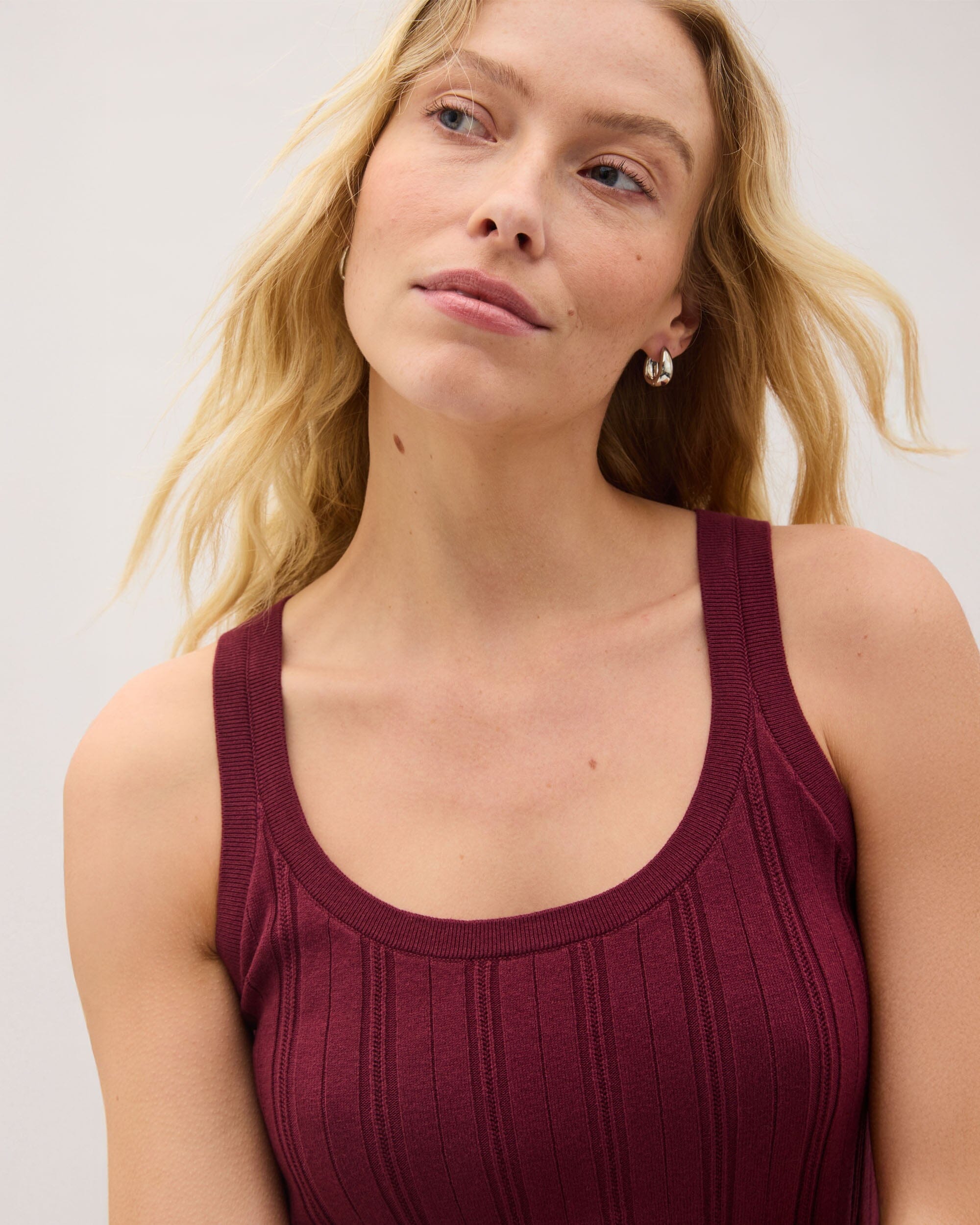 Andie Swim - Womens Monica Tank - Cotton Sweater Knit - Burgundy -
