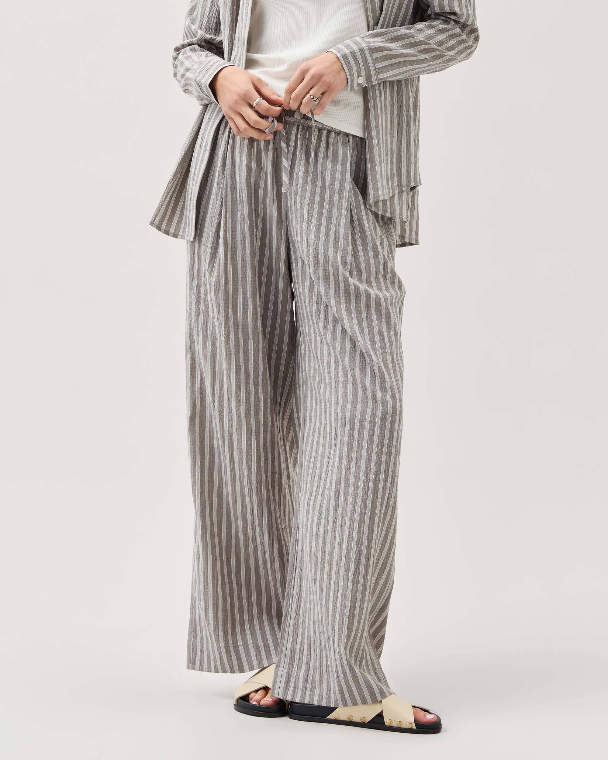 Andie Swim - Womens Palermo Pant - Poly Seer Sucker Stripe - Black Stripe -