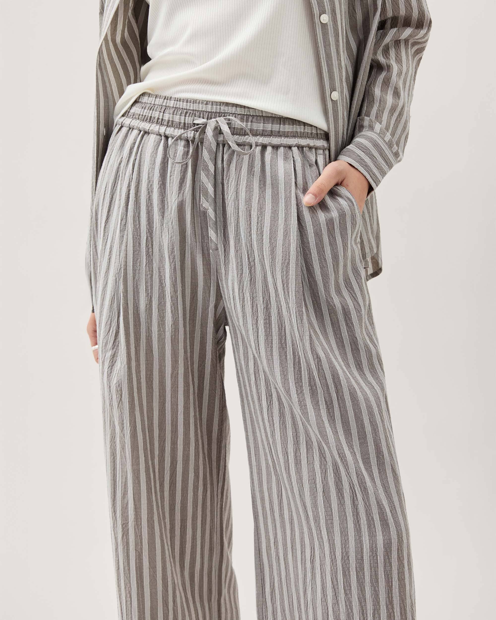 Andie Swim - Womens Palermo Pant - Poly Seer Sucker Stripe - Black Stripe -