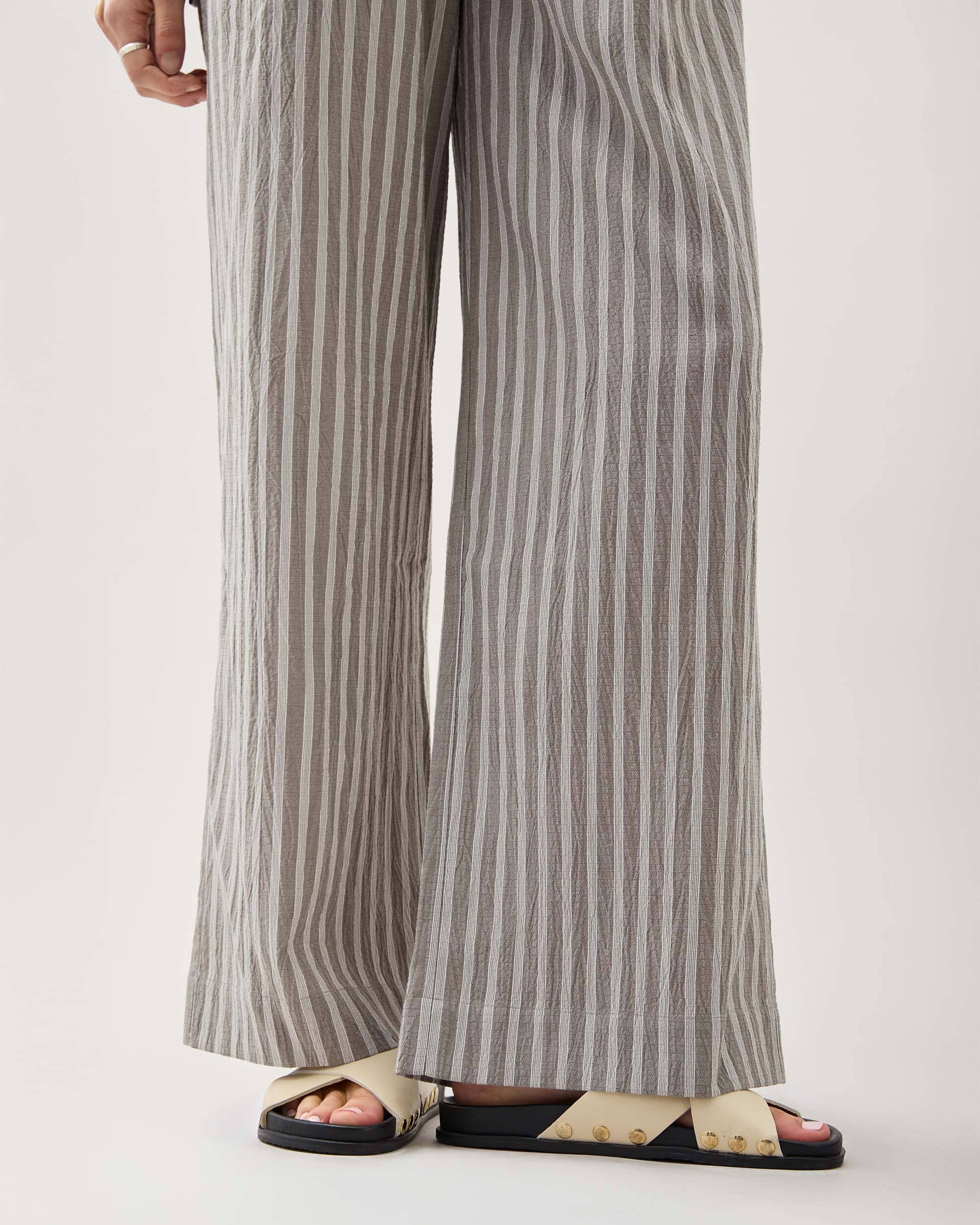 Andie Swim - Womens Palermo Pant - Poly Seer Sucker Stripe - Black Stripe -