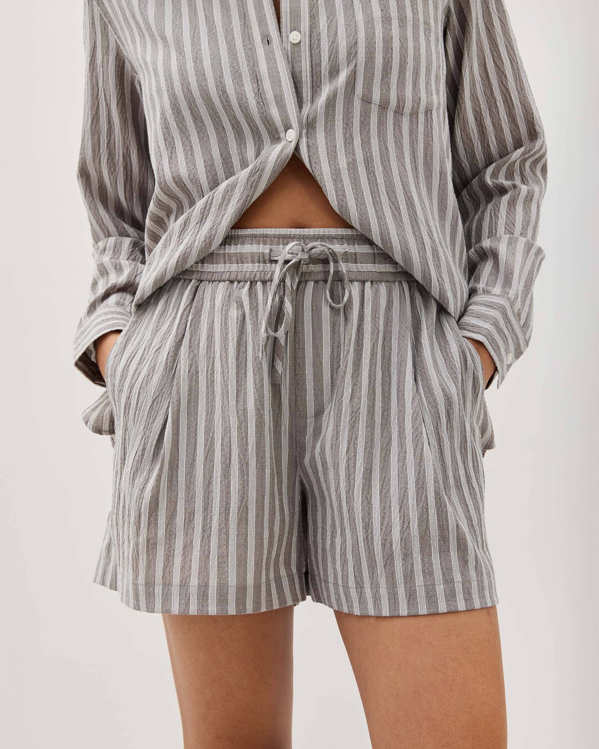 Andie Swim - Womens Palermo Short - Poly Seer Sucker Stripe - Black / White Stripe -